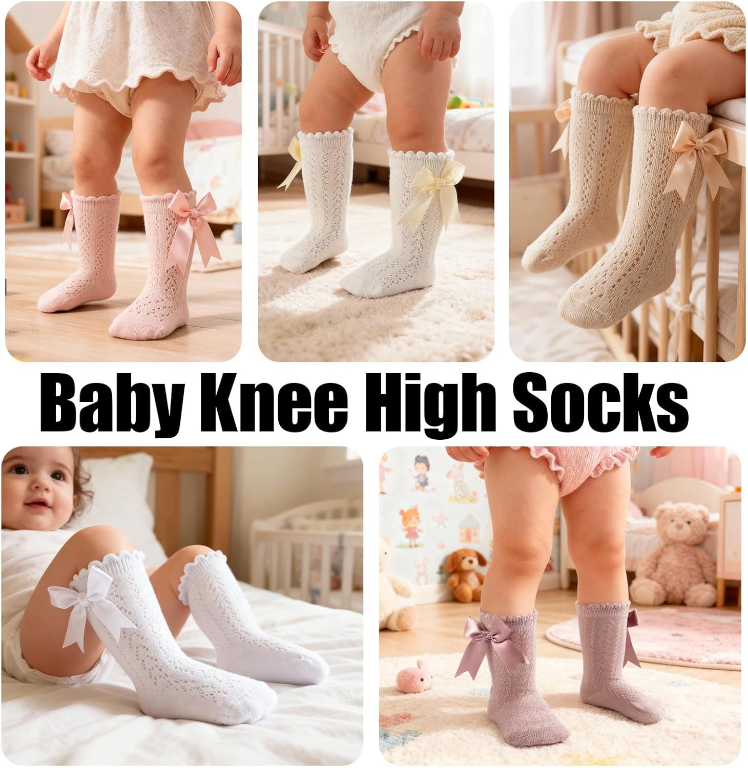 Baby Girls Knee High Socks Toddler Bow Ruffle Mesh Long Stockings Newborn Infant Cotton Thin Socks Spring Summer - Image 4