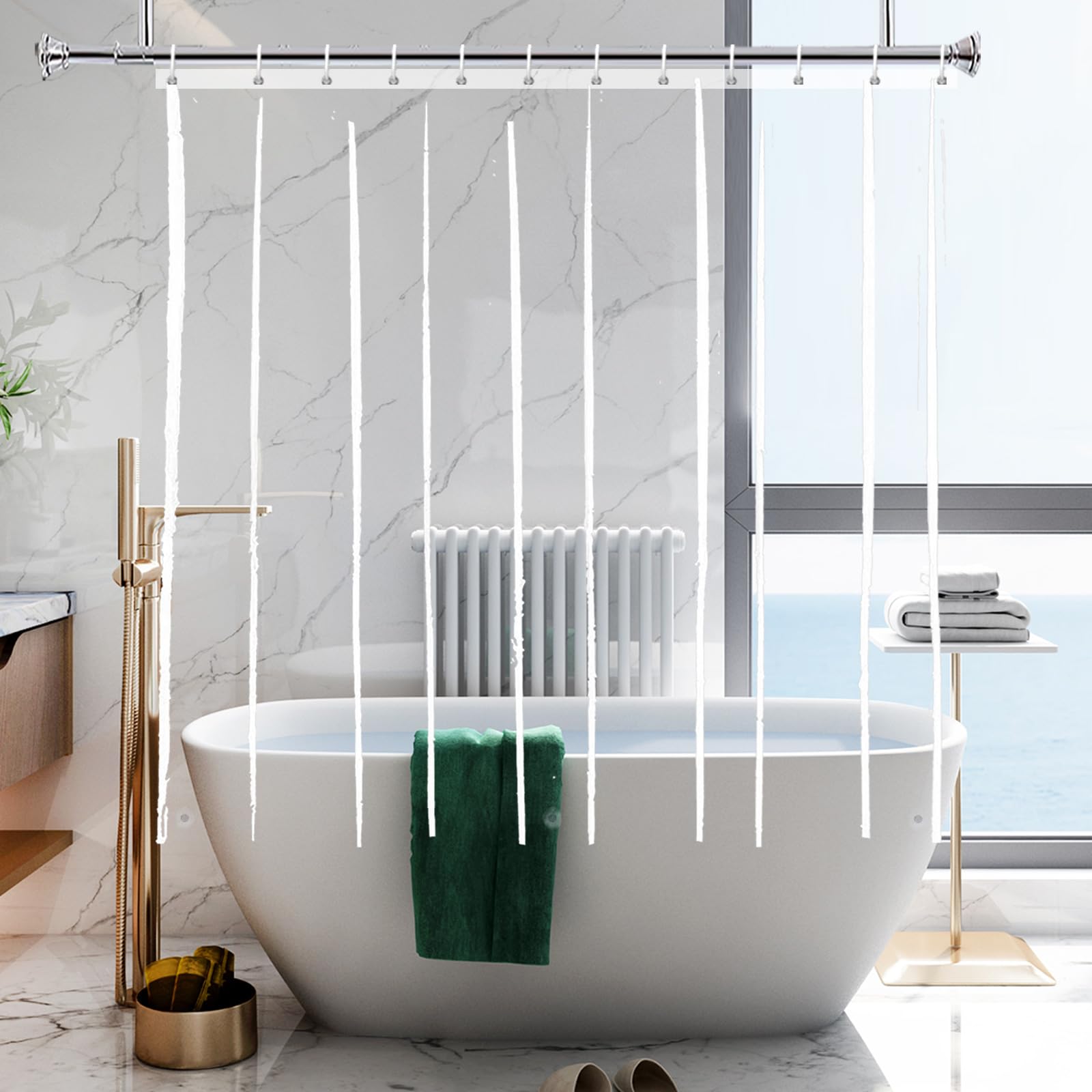 YISURE Rideau de Douche Transparent 180 x 180, Transparent Clair PEVA imperméable Rideau Douche Plastique avec aimants, Largeur 180 x Hauteur 180cm