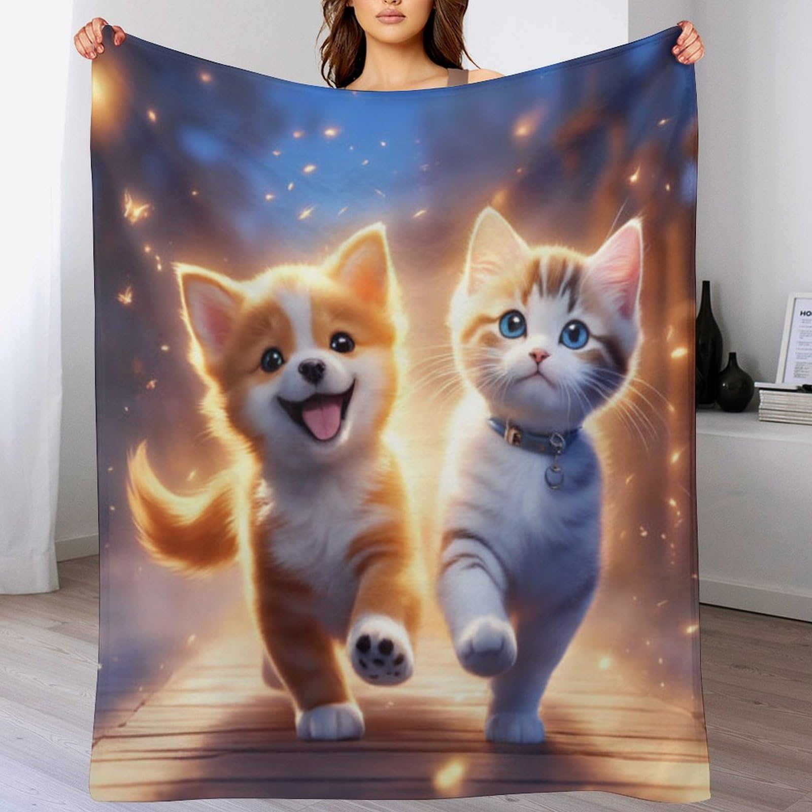 Plaid chat couverture polaire en flanelle, le cadeau doux idéal pour enfants et adultes