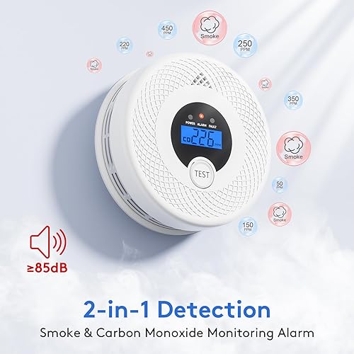 Miniatura 3 de Paquete de 3 detectores de humo Wi-Fi detector de monóxido de carbono combinado con notificaciones de aplicación, botón de pruebasilencio, detector