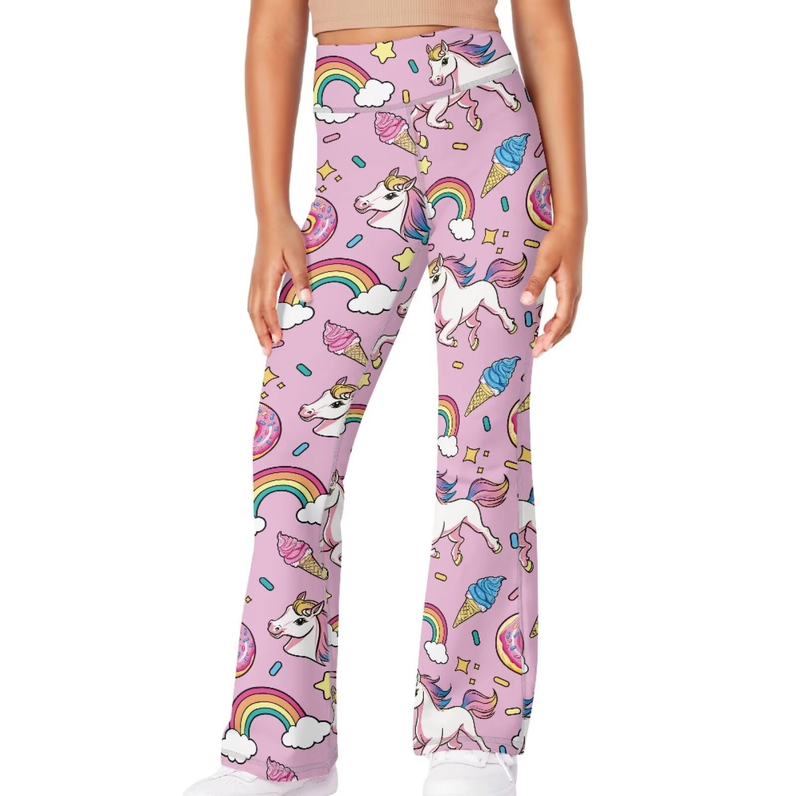 Girls Leggings Floral Print High-Waisted Flared Pants 5-14 Years