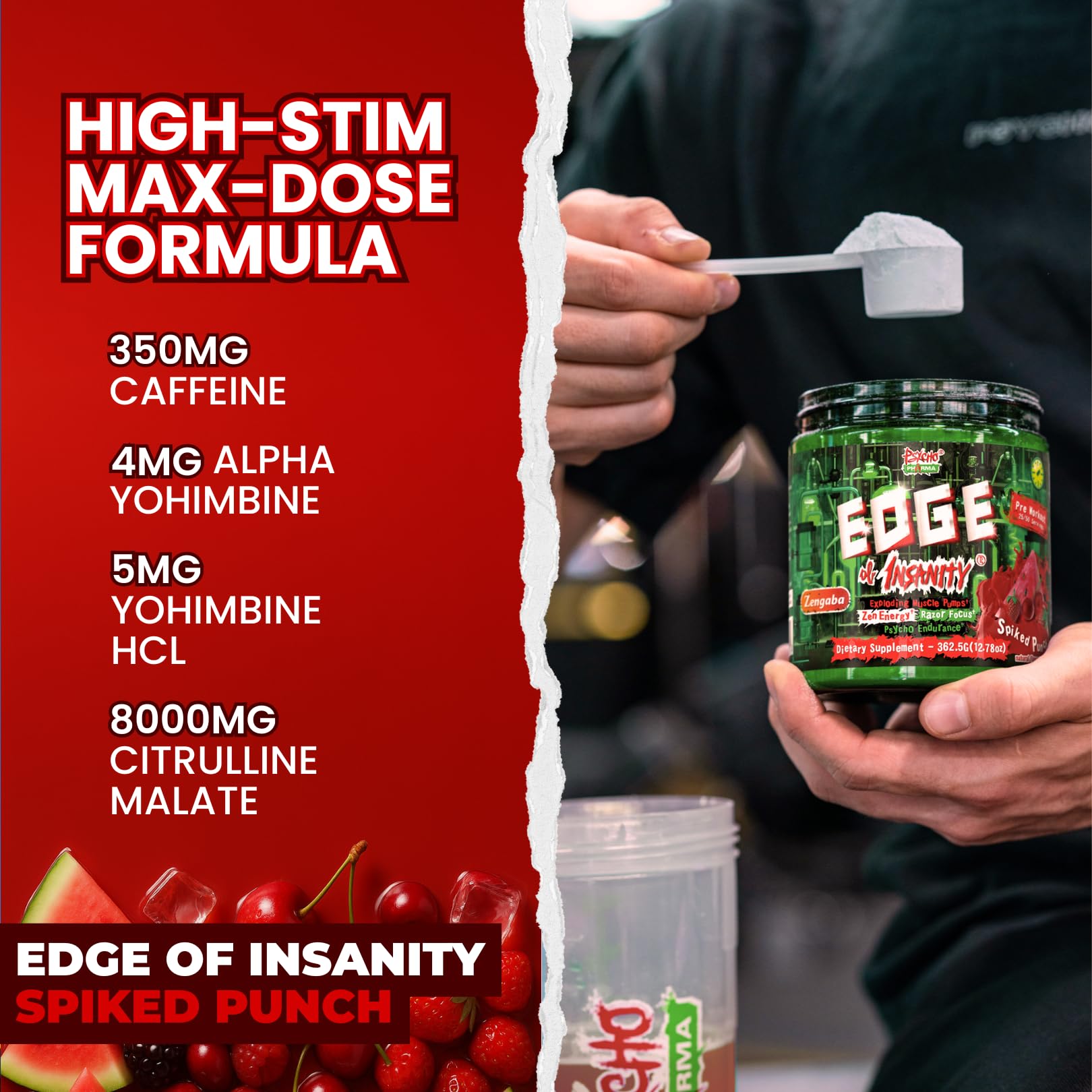 Psycho Pharma Edge of Insanity High-Stim Pre-Workout Powder – Intense Energy, Focus, Strength and Muscle Pumps – Advanced Pre Workout Supplement (Spiked Punch) — Amazon image 7