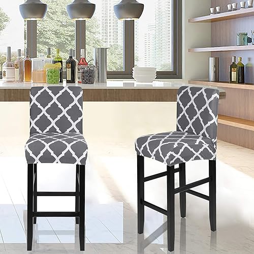 Miniatura 8 de SearchI Paquete de 4 fundas para silla, fundas elásticas para taburetes de bar, extraíbles y lavables, estampadas, fundas para sillas de taburete de