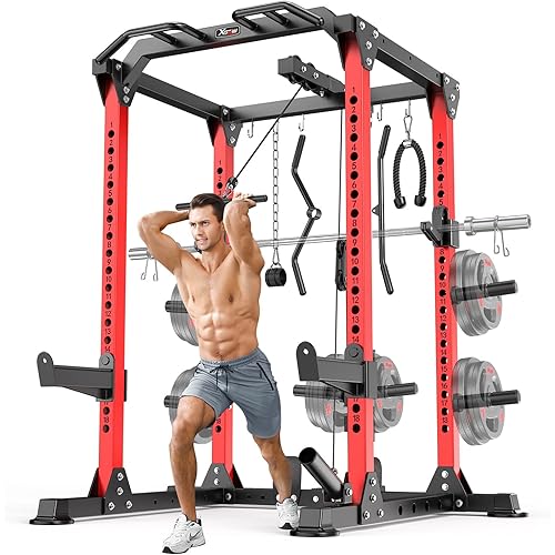 Power Rack Power Cage Multi-Function Squat Rack with Cable Crossover System Selectable More Training Attachment Power Rack for Garage & Home Gym