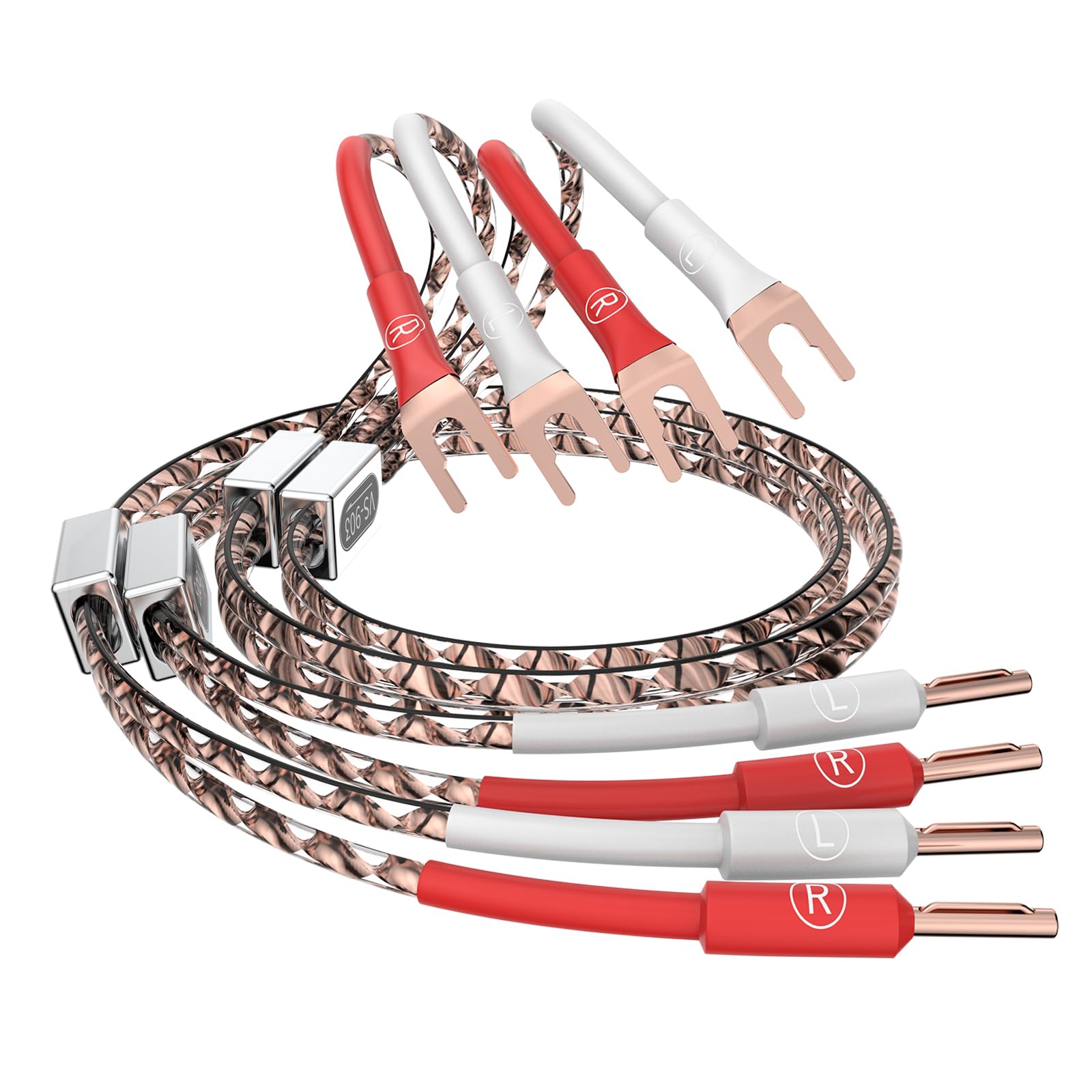 Tertullus 1 Paar High-End HiFi Lautsprecherkabel 2m VS903 Flaches OFC-Kupfer 17AWG(1.0 mm²) verdrillt massiv HiFi Dynamisches Lautsprecherkabel mit Bananenstecker Kabelschuhe