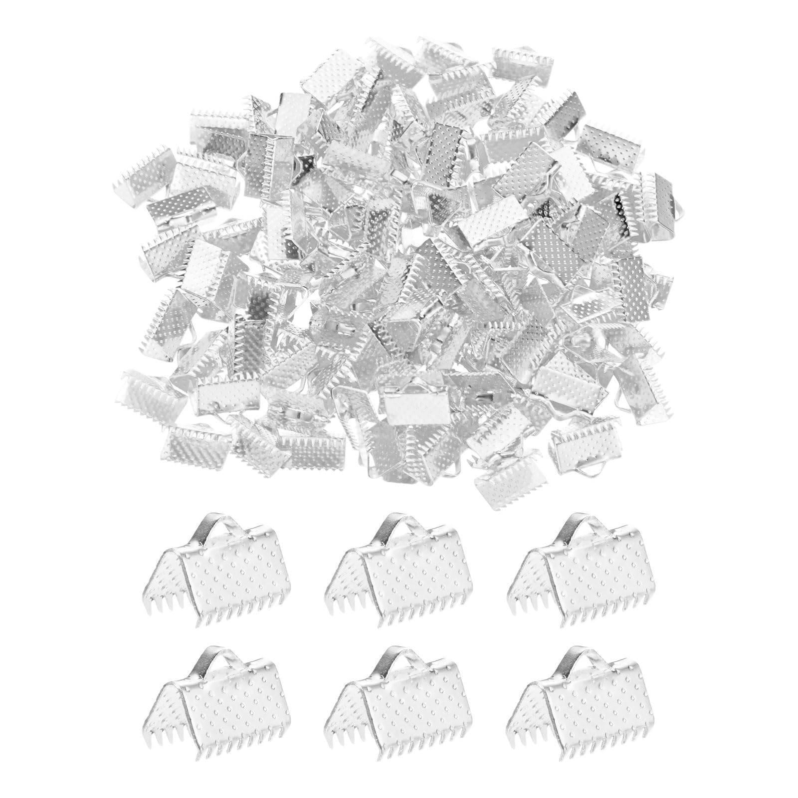 M METERXITY 280-Pack Ribbon Ends with Clamps, 0.4in/10mm Metal Bracelet Bookmark Pinch Crimp Clamp Polka Dots for Jewelry Making/Bracelets/Necklaces/DIY, Pinch Cord End Clasps [Silver]