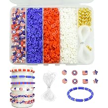 4th of July Clay Beads Kit Patriotic Heishi Beads Red Blue White American Flag Spacer Bead with Elastic Crystal Thread for Independence Day DIY Bracelet Necklace Earring Jewelry Making4000Pcs