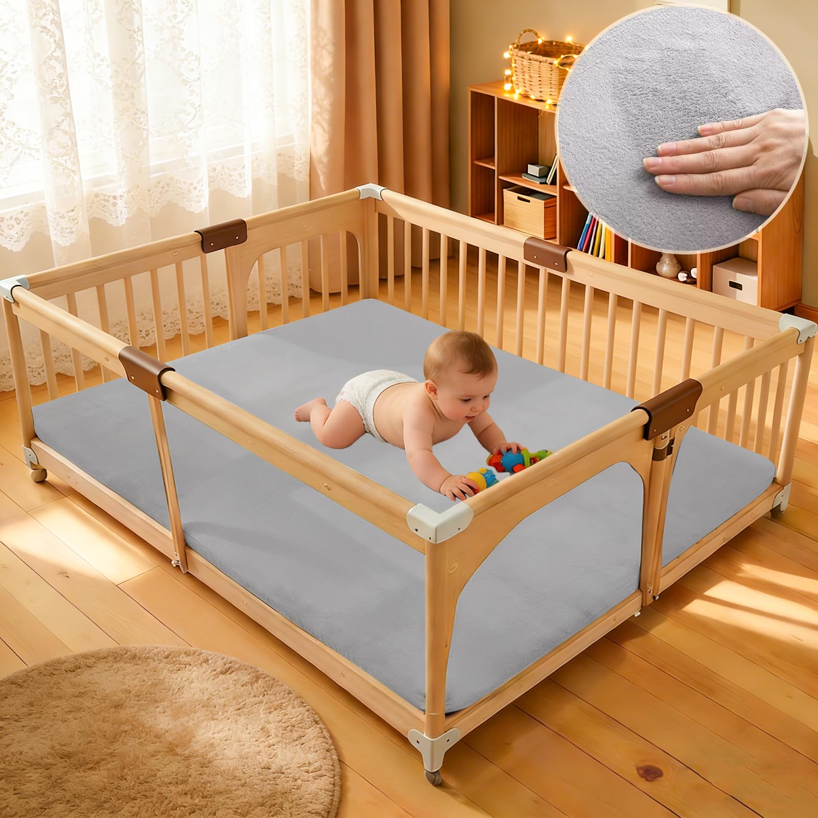 Spielmatte Baby 140 x 200 cm Silbergrau Krabbelteppich Baby, 2.5cm Dicke Krabbelmatte Memory Foam Kinderteppich, Teppich Kinderzimmer, Krabbeldecke Baby Rutschfester Spielteppich Baby