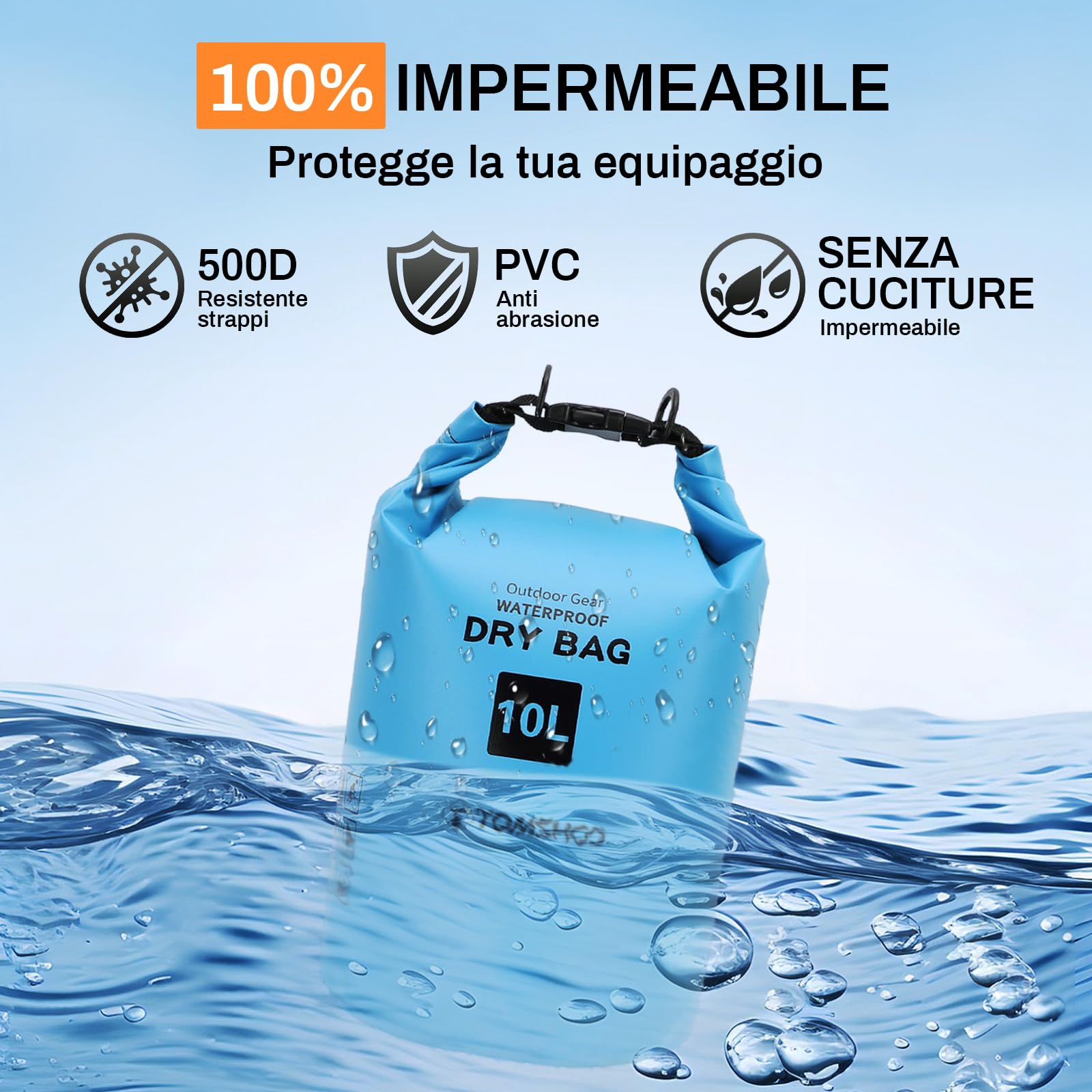TOMSHOO Set di borse impermeabili galleggianti da 5 l/10 l/20 l/30 l | PVC 500D, impermeabile e antistrappo, borsa impermeabile con tracolla regolabile, per kayak, pesca, nuoto e campeggio