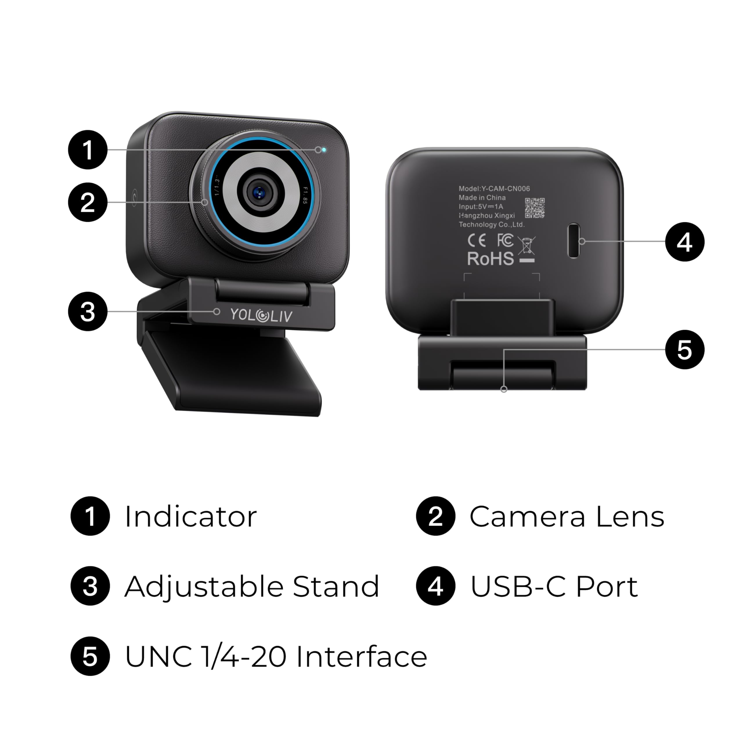 YOLOLIV YoloCam S3, 4K Streaming Webcam,1/1.3" Sensor, PDAF Autofocus, Uncompressed 4K, 4X Zoom, for Creators, Streamers, Podcasters, Meetings, Video Calls(for Mac/PC)