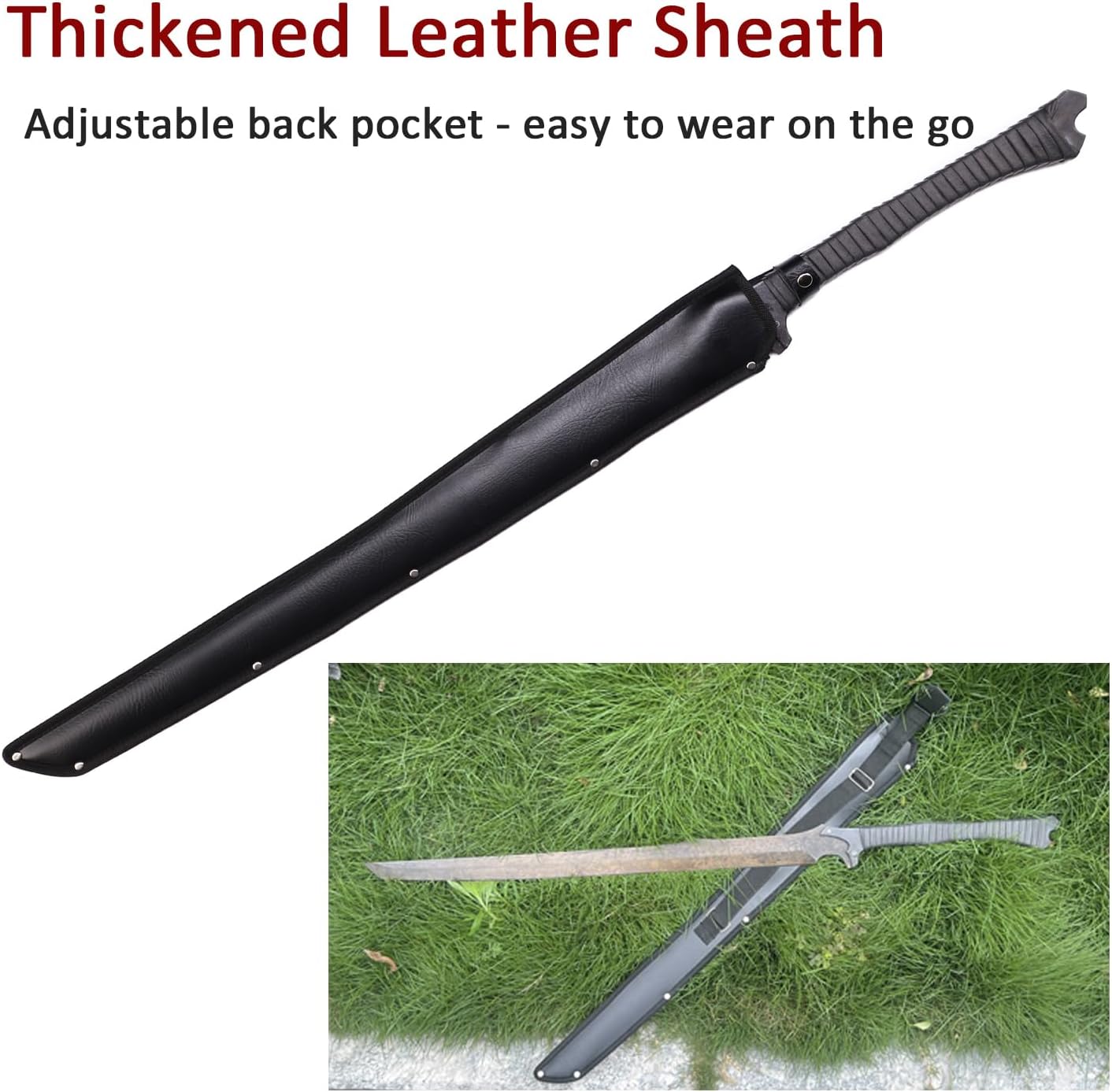 1060 High Carbon Steel Sword Handmade Machete with Full Tang Real Sharp Sword for Outdoor,Survival, Camping, Hiking, Hunting Fishing - Image 5