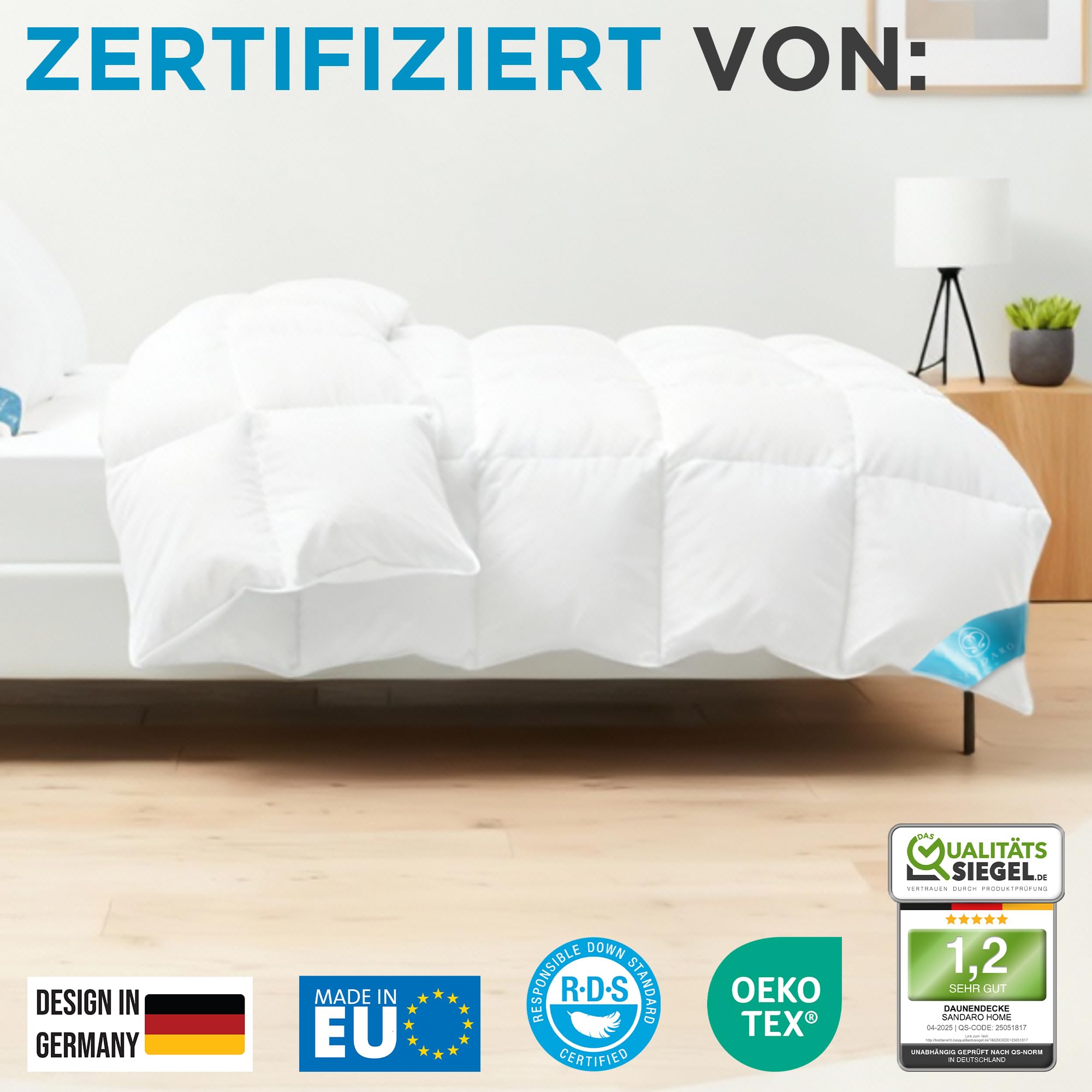 Bettdecke 155x220 | Medium Daunendecke, Ganzjahresdecke 155x220 | Bequeme Duvet| RDS Zertifiziert für Tierwohl, Allergiker | Ganzjahresdecke aus Reiner Baumwolle | 1400g & 100% Natur
