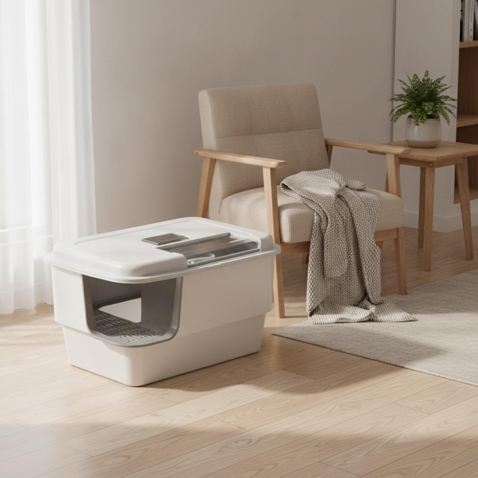 Lettiera Chiusa Anti-Perdite, Grigio E Bianco