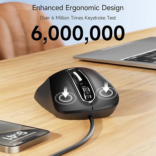 Miniatura 4 de memzuoix Ratón con cable, ratón USB para computadora de 1400 DPI, mouse óptico móvil de diseño ergonómico con cable de 5 pies para laptop, PC,