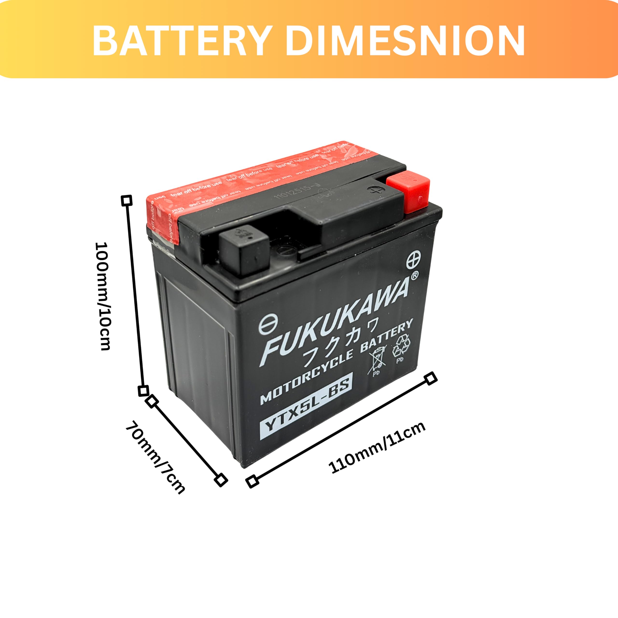 FUKUKAWA YTX5L-BS Motorcycle Battery 12V 5Ah | Conventional Lead