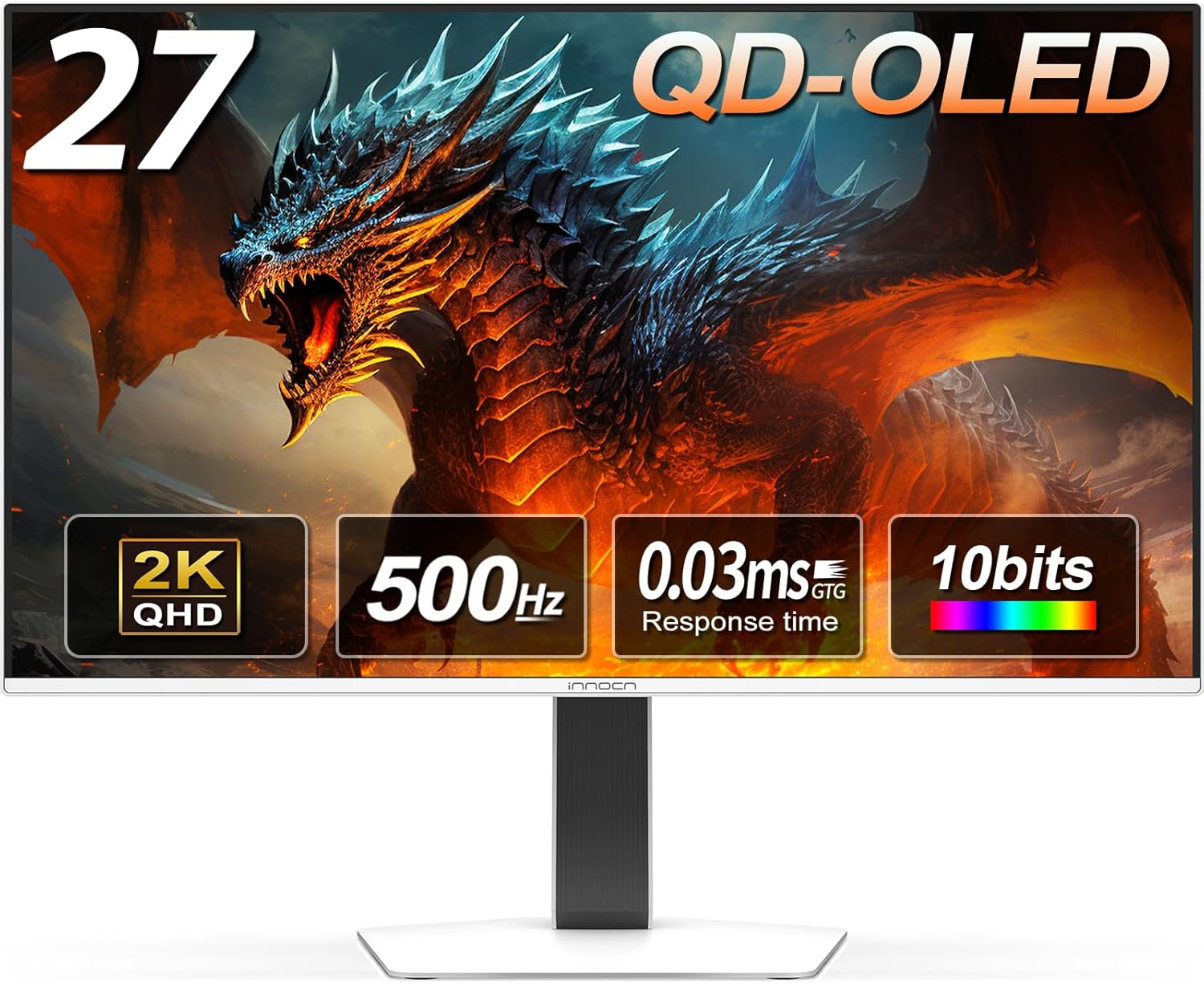 INNOCN 27″ OLED 2K QHD 2560 x 1440p 500Hz Gaming Monitor, Gaming Conso…