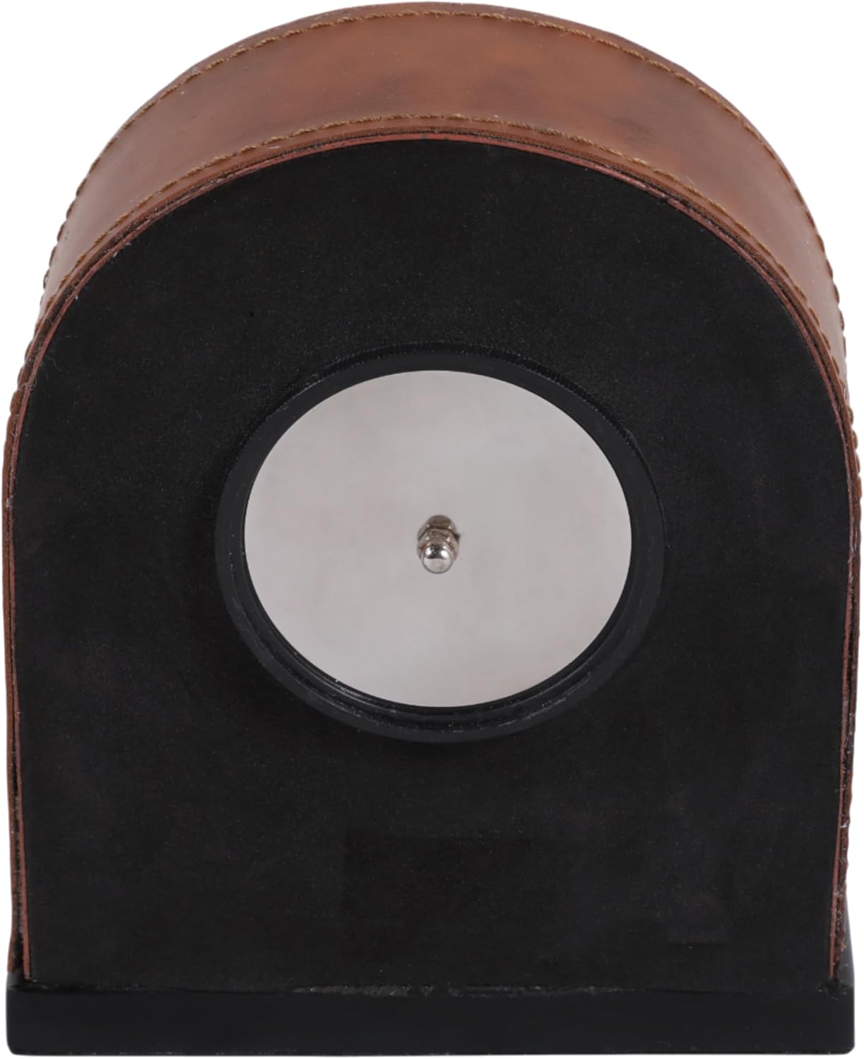 Faux Leather Arched Clock for Living Room Decor - Decorative Small Desk Clock for Office, Entryway Table, and Mantel - Home Decor Accent for Bedroom, Dorm, and Kitchen Counter - 9", Brown & White