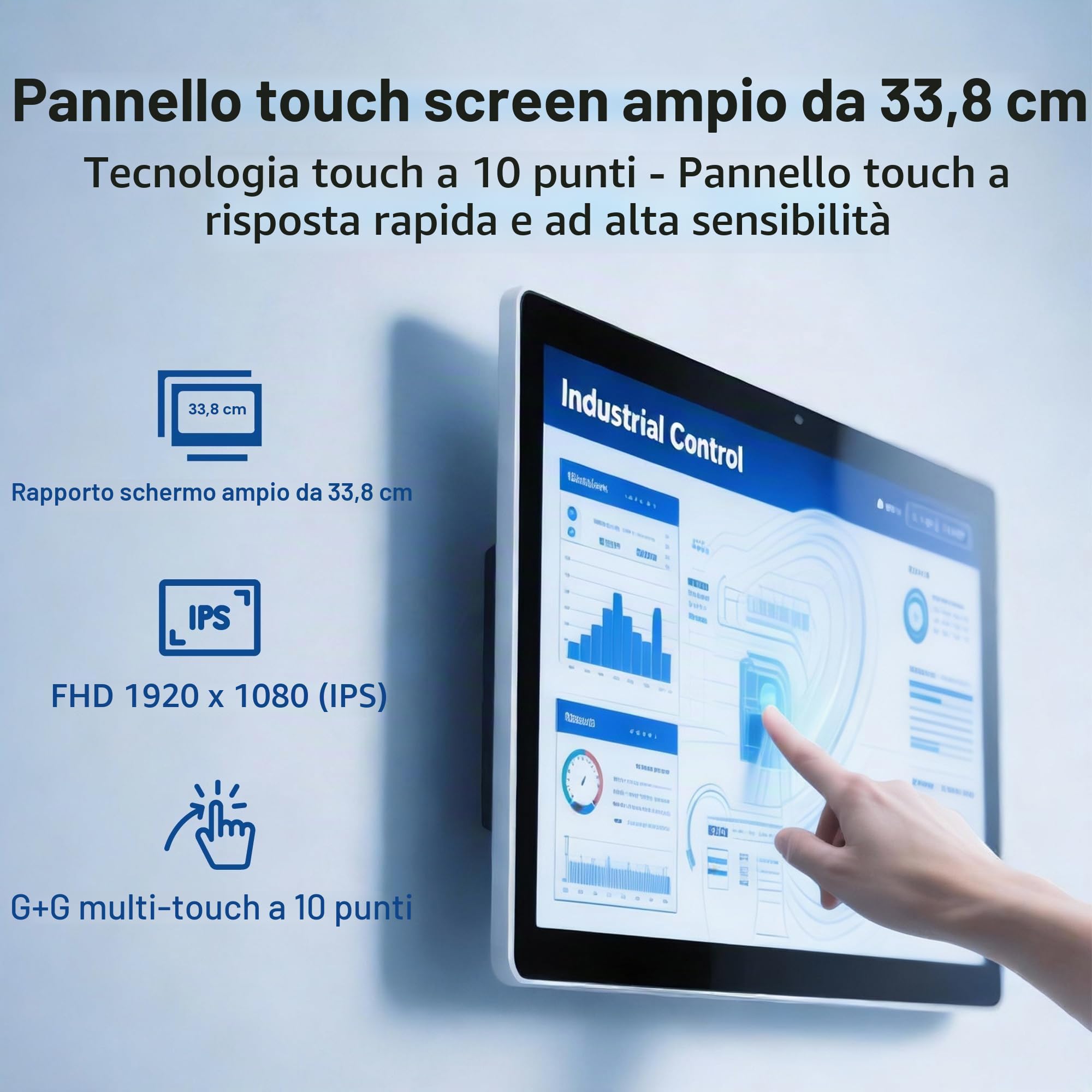 Pannello PC All in One HEIGAOLAPC Win11 Pro, monitor touch screen da 13,3 pollici, N5100, 8 GB RAM, 128 GB ROM, PC integrato Touchscreen 1920 x 1080, Wifi5.0, USB3.0 x 4, RS232, HDMI2.0, USB Type-C