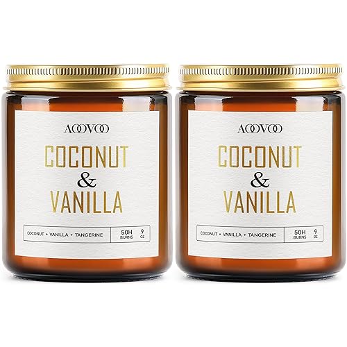 AOOVOO Coconut Vanilla Candles - 18 oz Scented Candles, Aromatherapy