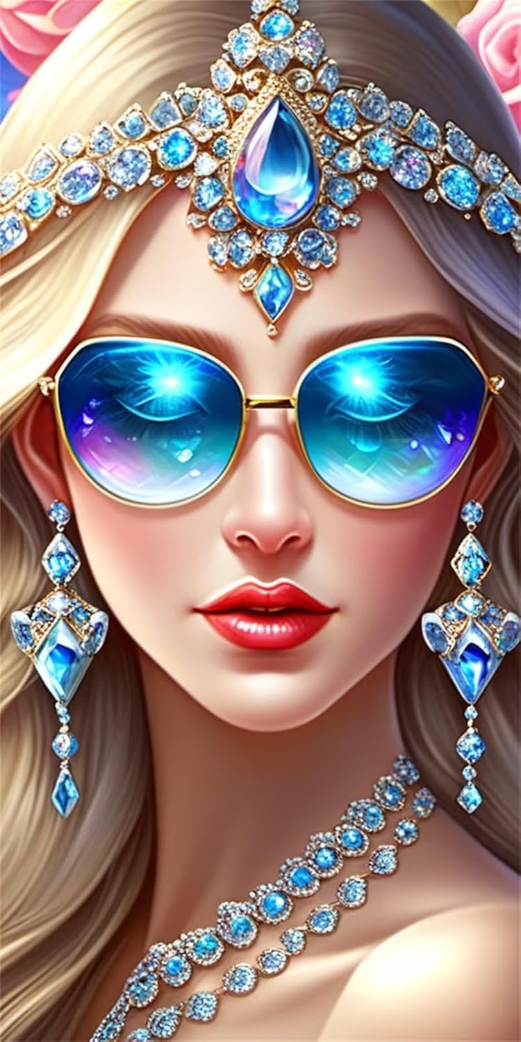 Sunglasses Girl Diamond Art Kits,5D DIY Full Round Drill