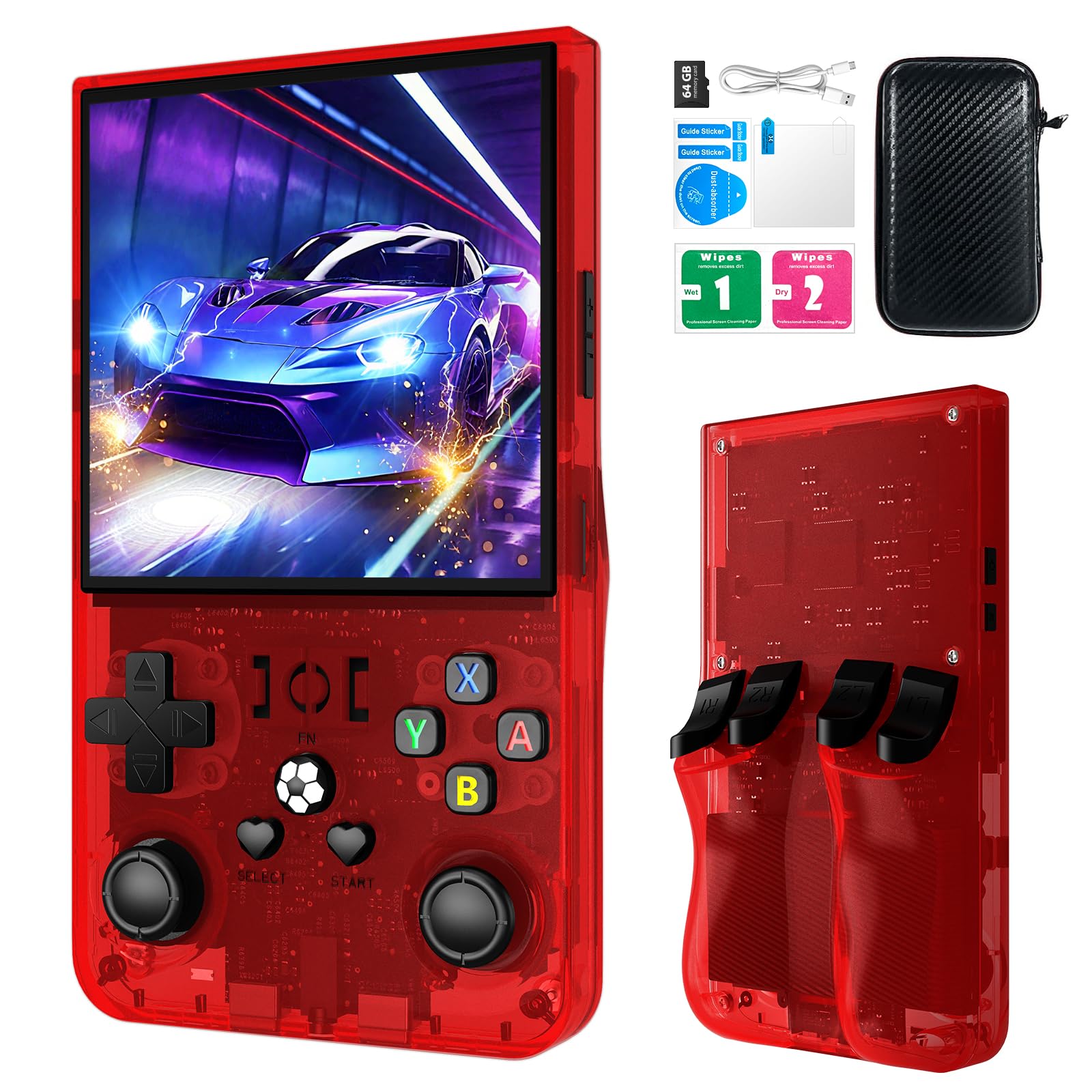 Photo 1 of *WON'T TURN ON* R36MAX Retro Handheld Games Console, Retro Game Console with 4.0 inch IPS HD Screen, Video Game Consoles with 64GB Memory, Portable Gaming Player for Travel, Gift for Teen or Partner, Transparent Red