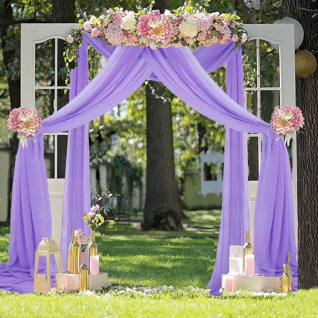 HUHJYUGE Lot de 1 Mariage Arche Tenture, Voilage Tulle Suspendue Violet Drapés en Mousseline Elastique pour Décoration de Mariage, Toile de Fond, Rideau de Gaze (7 400cm)