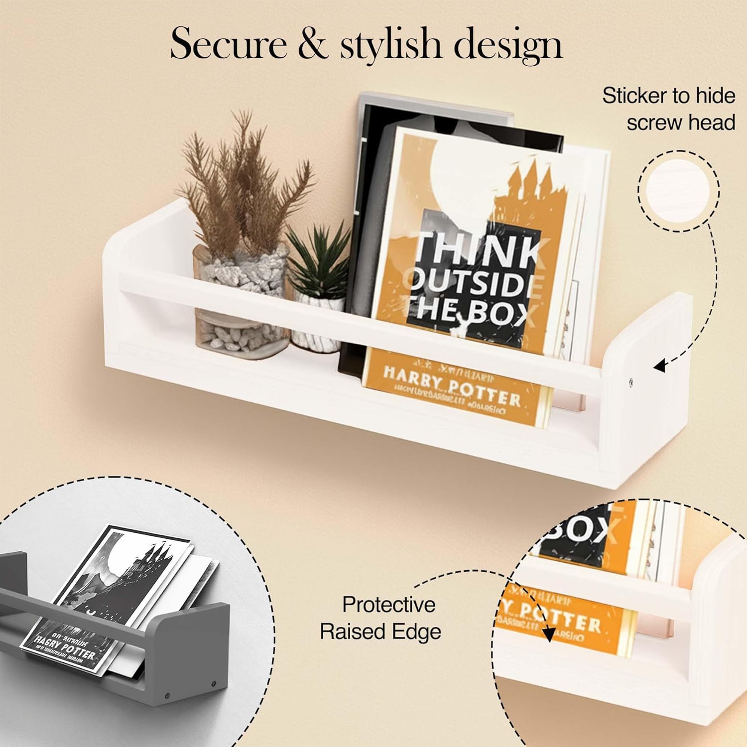 Floating Nursery Book Shelves, 16.5 inch Wall Book Shelves Kids Room, Set of 3 Baby Shelves for Nursery Décor, Ideal Wooden Nursery Shelves for Teens Kids Room, Bedroom Bathroom and Kitchen (White)