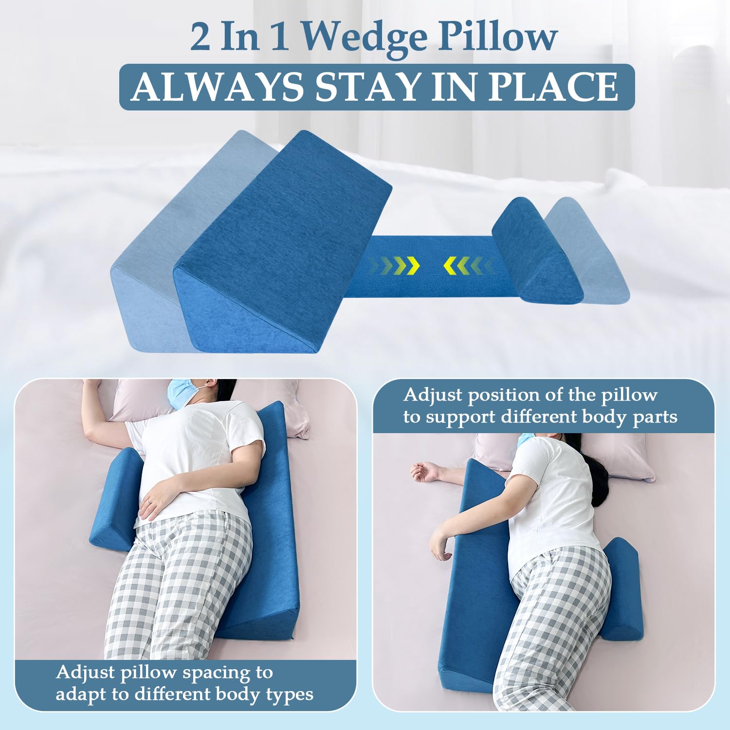 NEPPT Almohada de cuña para posición del cuerpo, cuñas de posición de espalda, funda de almohada de elevación para embarazo, dormitorio, alineación corporal, soporte de tobillo, almohada de pierna (2