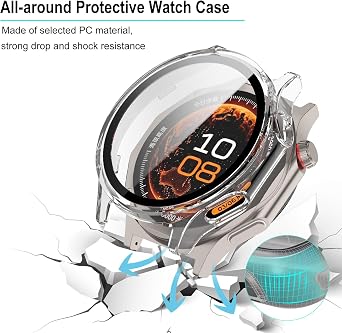 KZIOACSH 2 Pack Case with Tempered Glass for OPPO Watch X3/Oneplus Watch 4, All Around Ultra-Thin Hard PC Anti-Scratch Shockproof Overall Screen Protector Protective Cover,Black+Clear