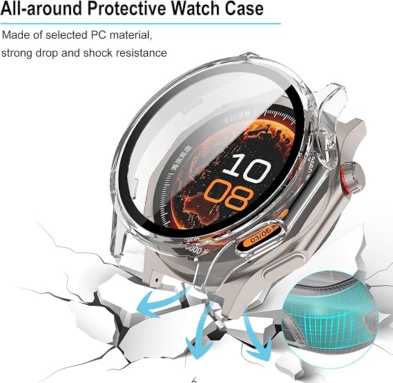 KZIOACSH 2 Pack Case with Tempered Glass for OPPO Watch X3/Oneplus Watch 4, All Around Ultra-Thin Hard PC Anti-Scratch Shockproof Overall Screen Protector Protective Cover,Black+Clear