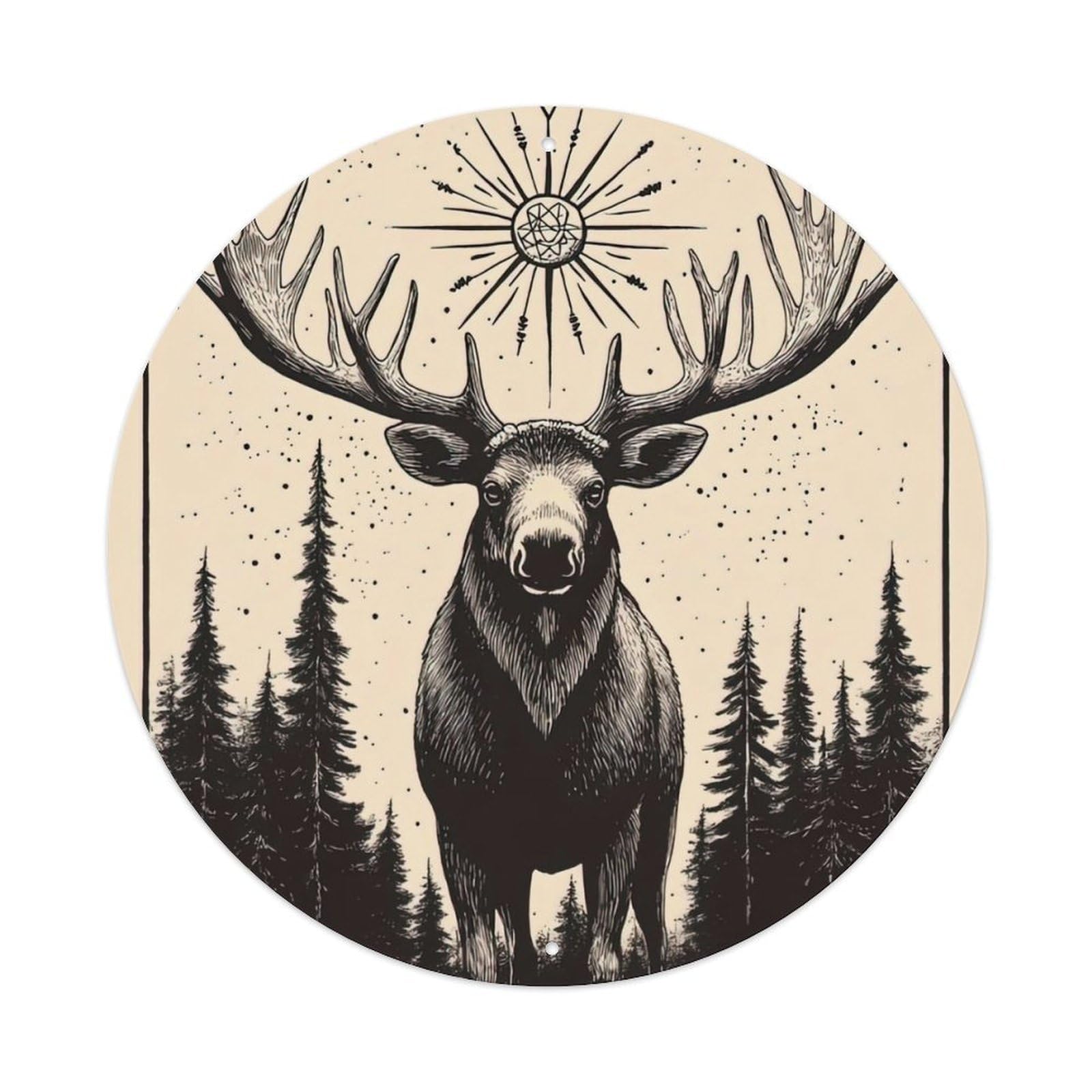 Animal Elk in The Forest Vintage Metal Tin Sign Plaque Wall Decor for Cafe, Club Bar, Office, Garden Metal Poster 8x8Inch