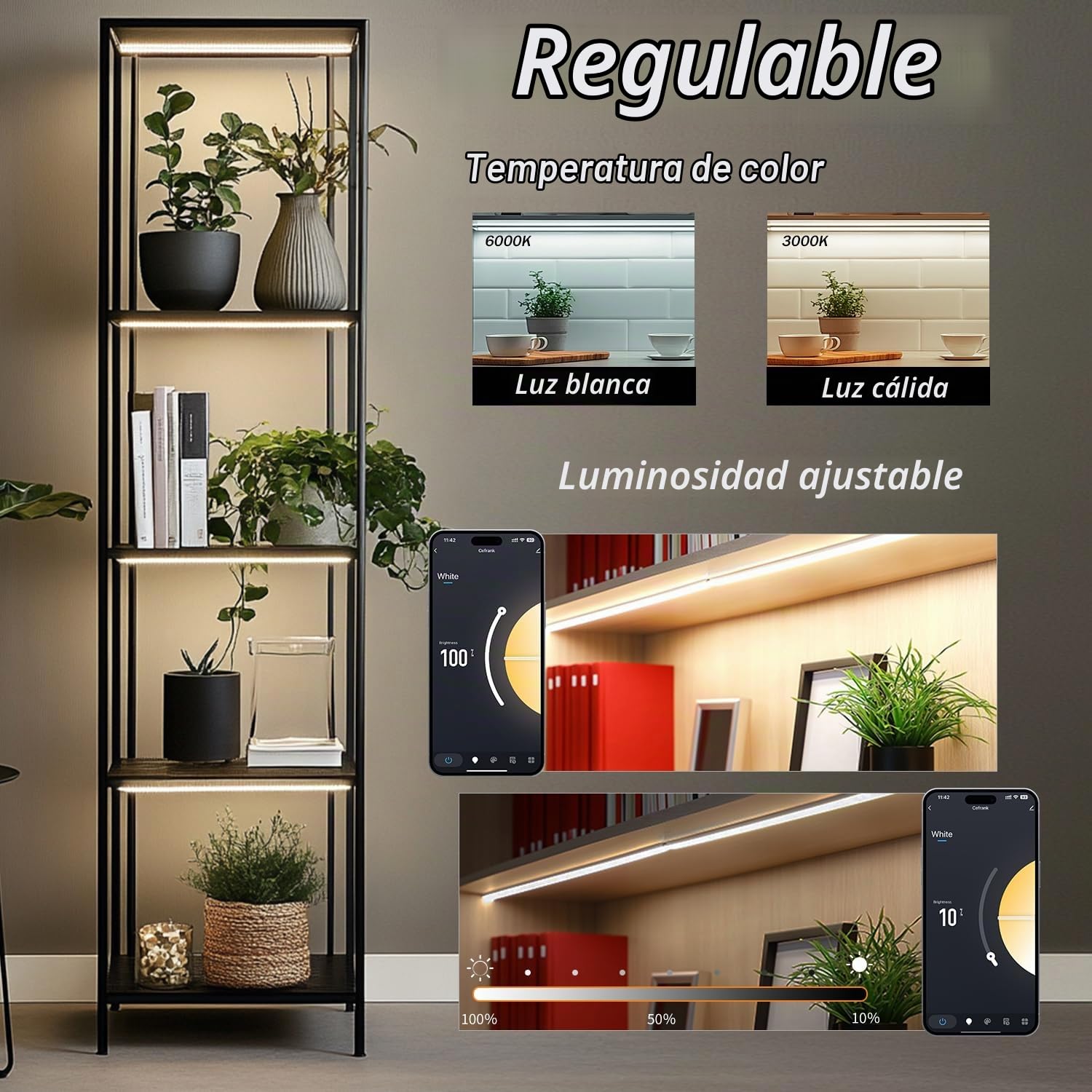 Cefrank – Kit de 4 Barras LED Inteligentes para Bajo Armario, Forma en V de 30 cm, Luz Regulable de 2700K a 6000K, 3W por Barra, con Control por App, Compatible con Alexa y Google Assistant