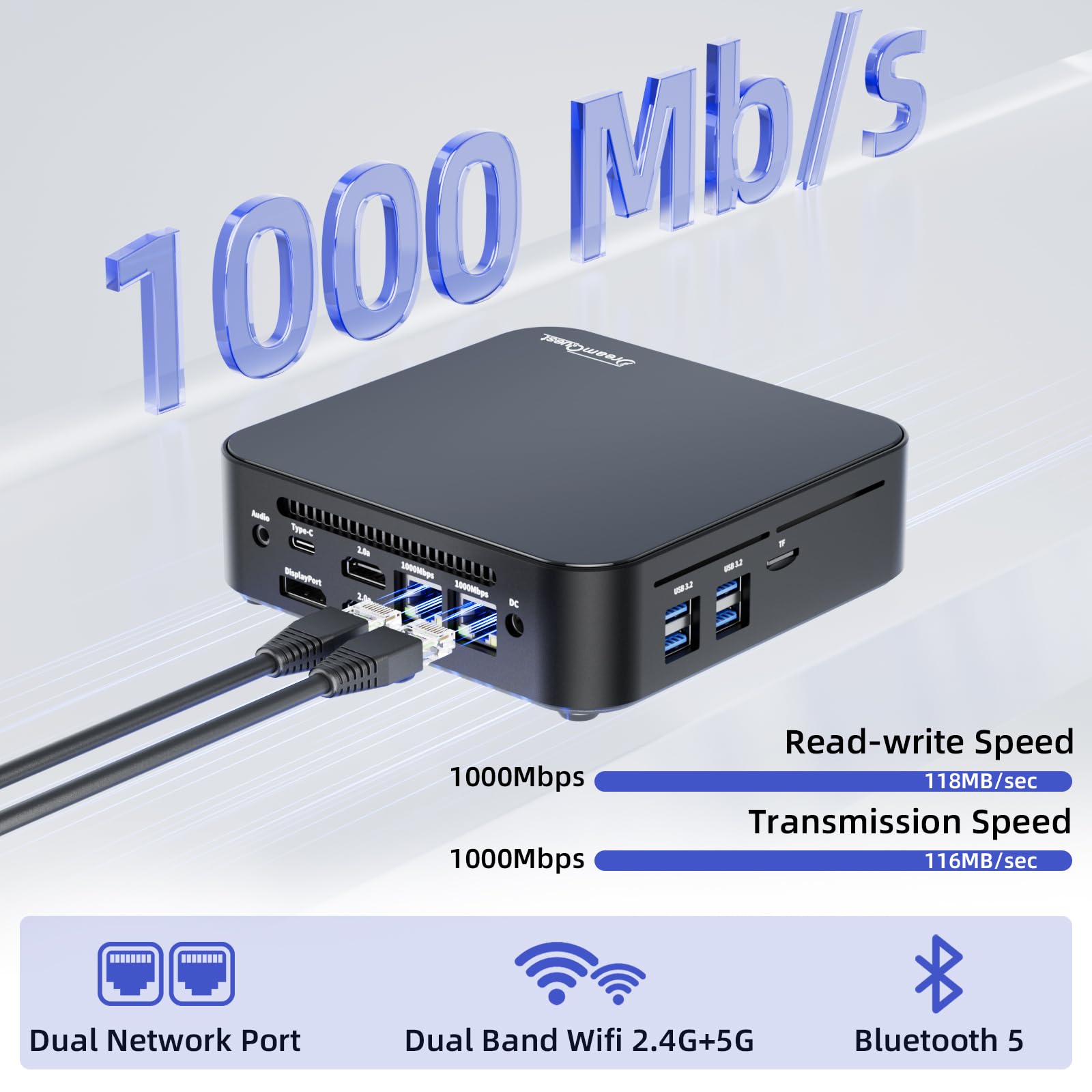 DreamQuest Mini PC Windows 11 Pro Intel N150 (bis zu 3,6 GHz) 16GB DDR4 512GB M.2 SSD Micro Desktop Computer mit HDMI Type-C Port, 2X Gigabit Ethernet/WiFi 5/BT 5/USB3.2 X4 für Business Office