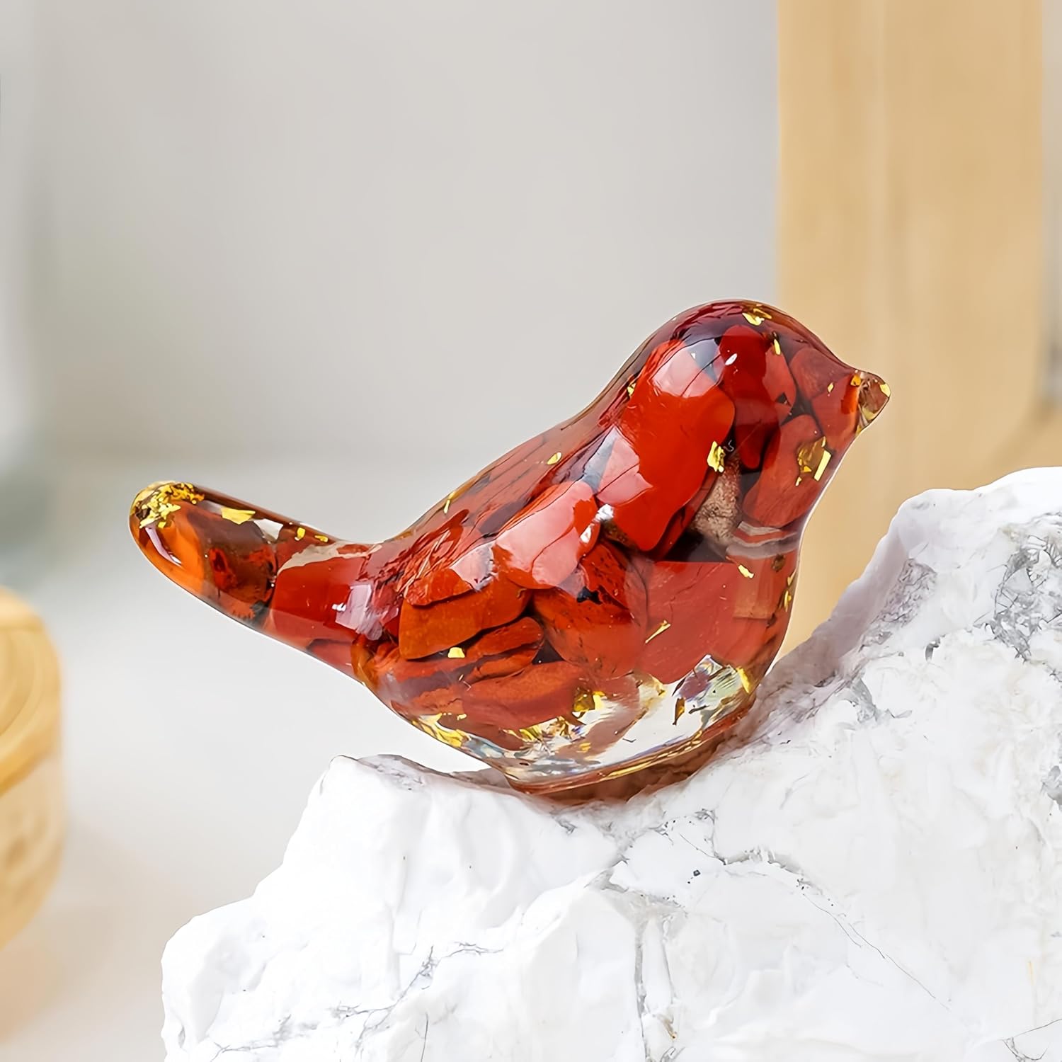 Crystal Bird Figurines Collectible Miniature Resin Glass Decorative Gravel Birds Art Crystal Animals Figurines for Office Desktop Home Decor Paperweight (Green) image 2