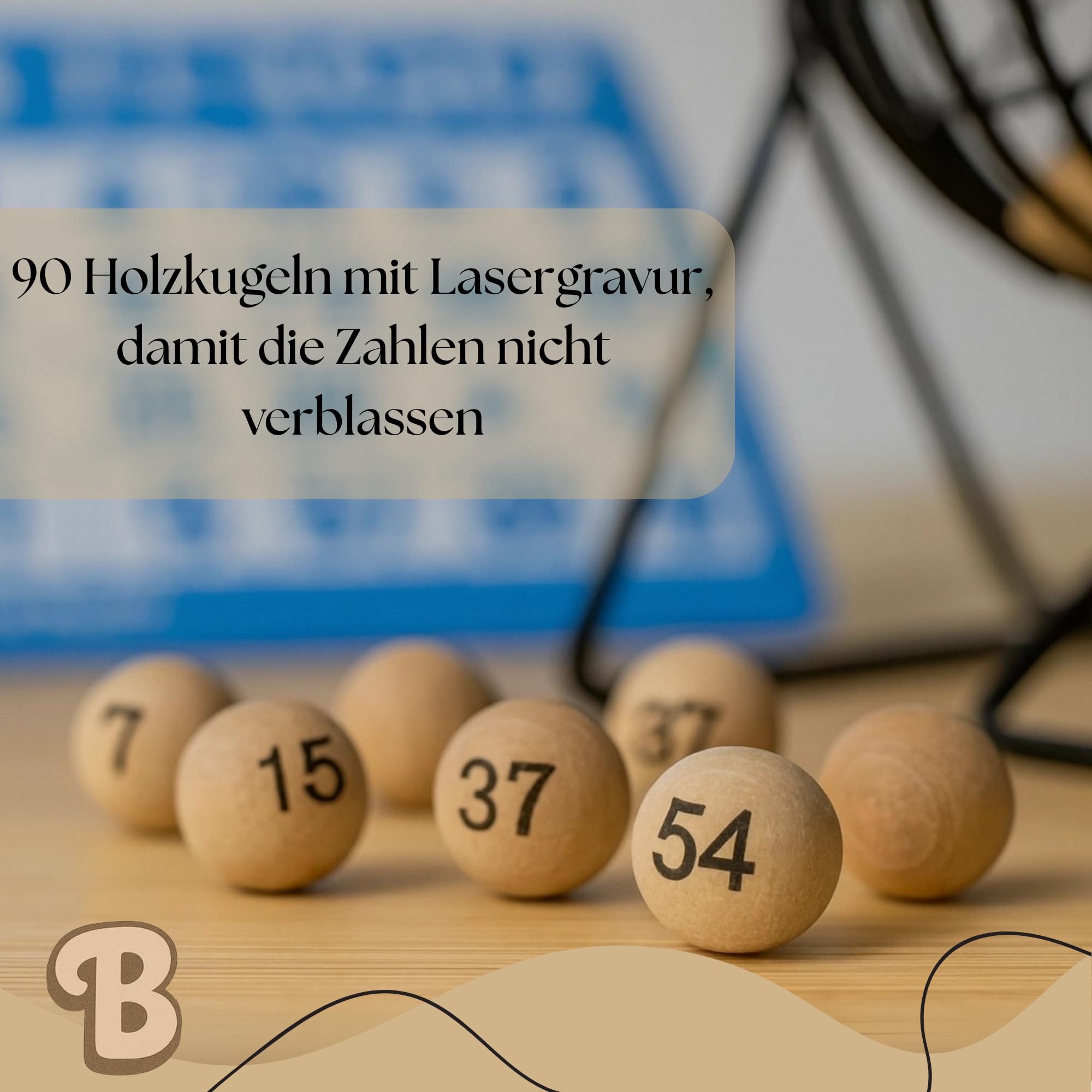 Bingo Spiel – Bingo mit Metalltrommel, 102 Wiederverwendbare Bingo Karten, Spielbrett aus Holz und 90 lasergravierte Holzkugeln. Bingosets – bereit für Familienspaß!