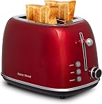 Roter Mond 2 Slice Toaster Retro Stainless Steel with Bagel, Cancel, and Defrost Functions, 6 Bread Shade Settings, Extra Wide Slots and Removable Crumb Tray, Orange
