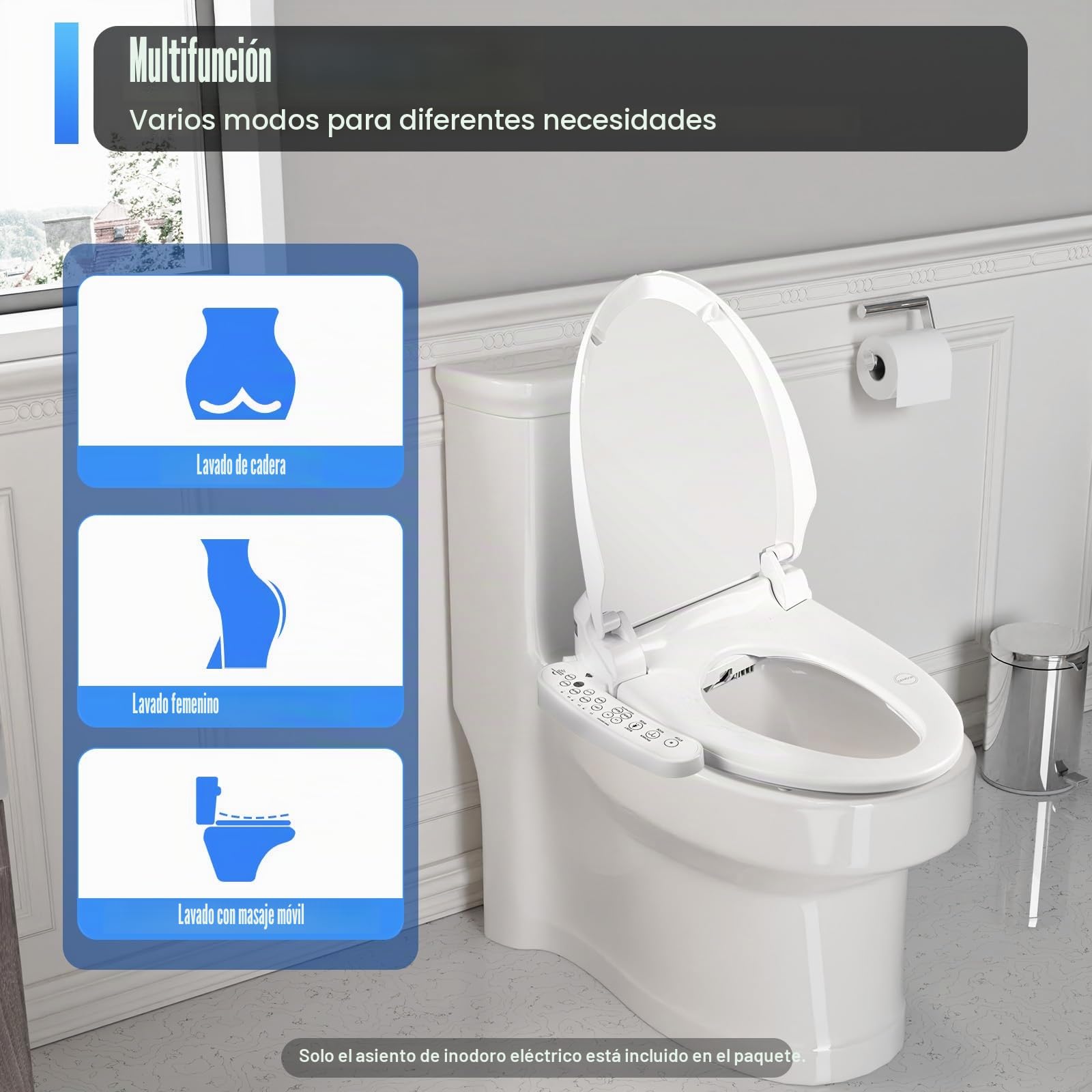 SHZICMY Bidé Eléctrico, Asiento de Inodoro Inteligente con Calefacción, Limpieza Automática, Desodorización Automática, Temperatura Ajustable, Limpieza Higiénica, Ahorro de Papel, Blanco