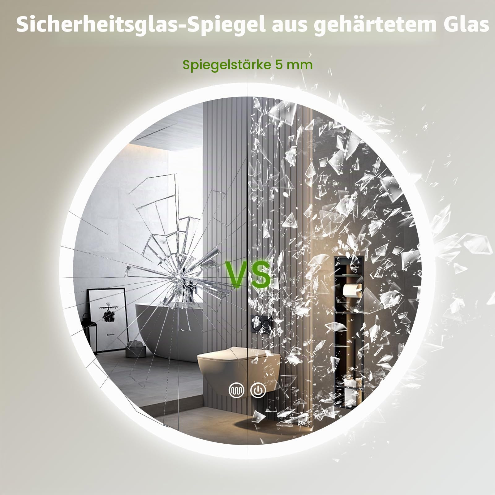 Trintion Spiegel mit Beleuchtung, 70cm Rund LED Spiegel mit Touch-Schalter, Dimmbar, 3 Lichtfarbe Einstellbare Beschlagfrei Badspiegel Badezimmerspiegel mit Beleuchtung (50cm)