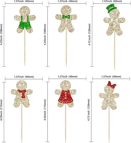 Miniatura 2 de Gyufise 24 piezas de adornos navideños para cupcakes de hombre de jengibre con purpurina, para revelación de género, para Navidad, baby shower,
