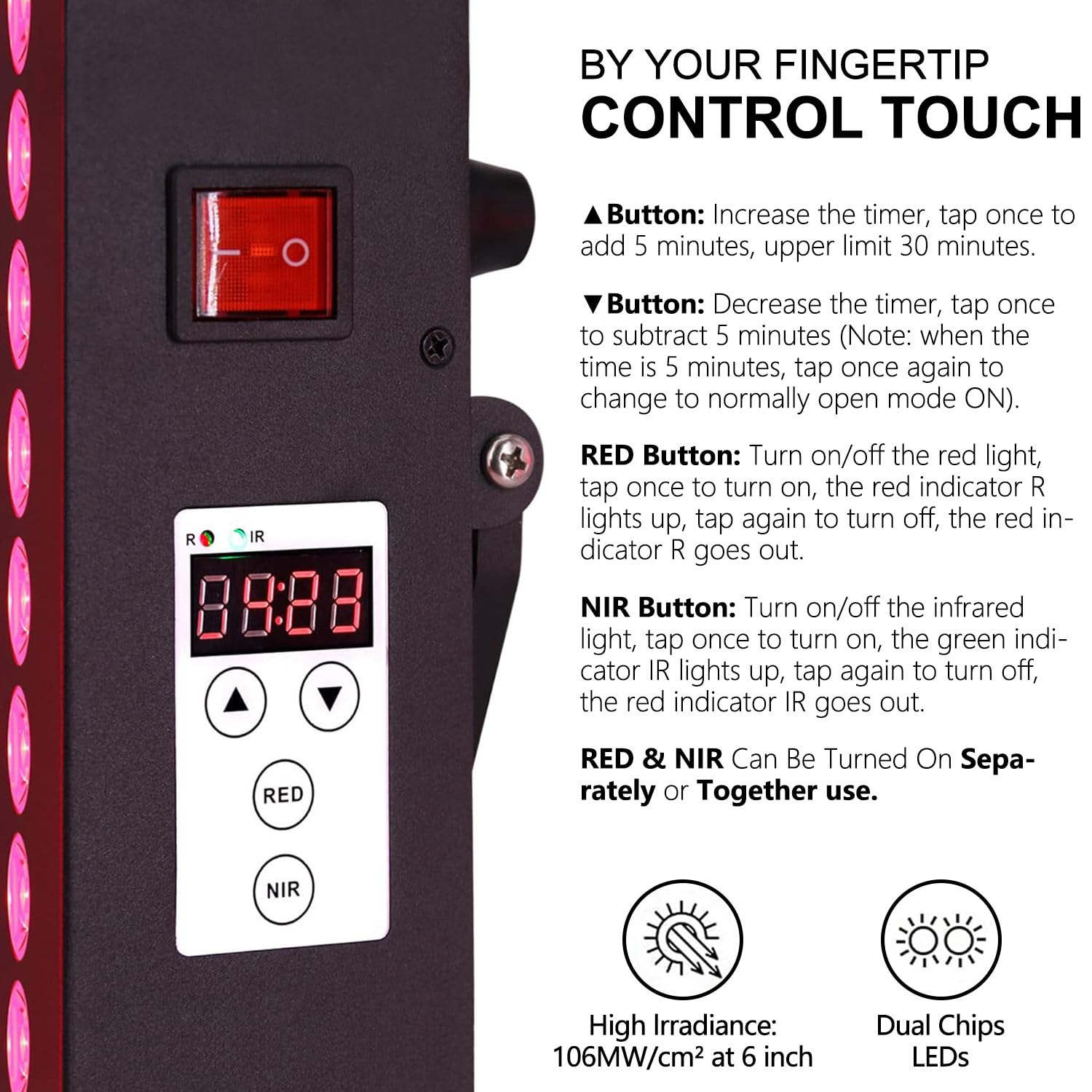 Dispositivo de terapia de luz roja para el cuerpo, de doble chip 660nm＆850nm, grado clínico 60 LEDs con temporizador, el cuerpo, la cara, la relajación, la mejora del sueño, alivio del dolor(300W)