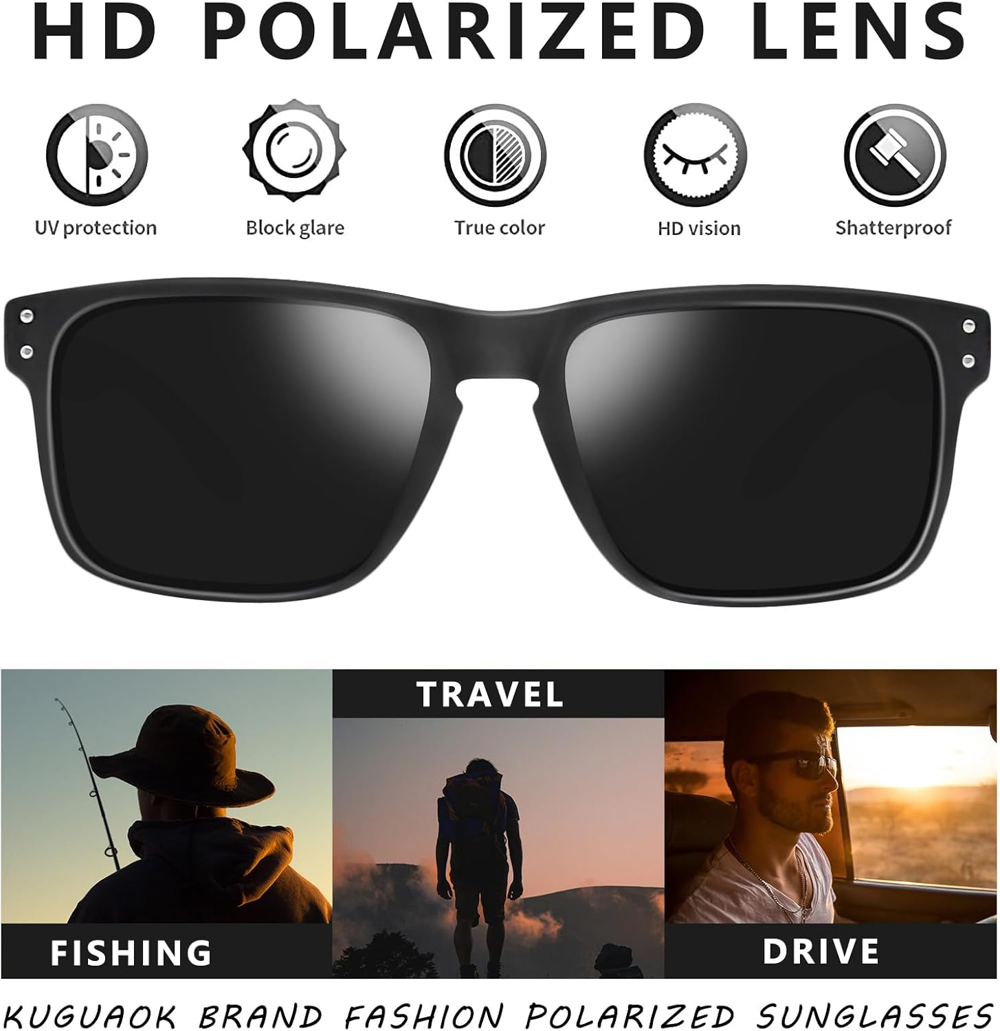 KUGUAOK Polarized Square Sunglasses For Men and Women Matte Finish Sun Glasses UV Protection Glasses - Image 3