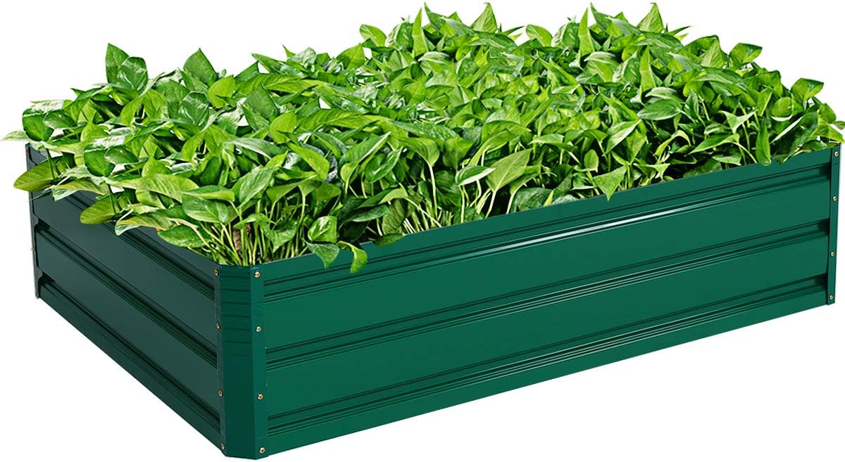Giantex Patio Raised Garden Bed Vegetable Flower Planter Metal Plant Box Dark Green (47" Lx35.5 Wx12.0 H)