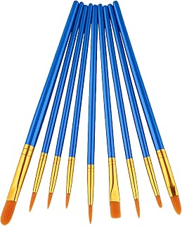 10-Piece Nylon Hair Paint Brush Set, Art Flat Brushes for Face Nail Art, Kids Painting with Watercolor Oil Acrylic, Decorations Models Figurines - Deep Blue