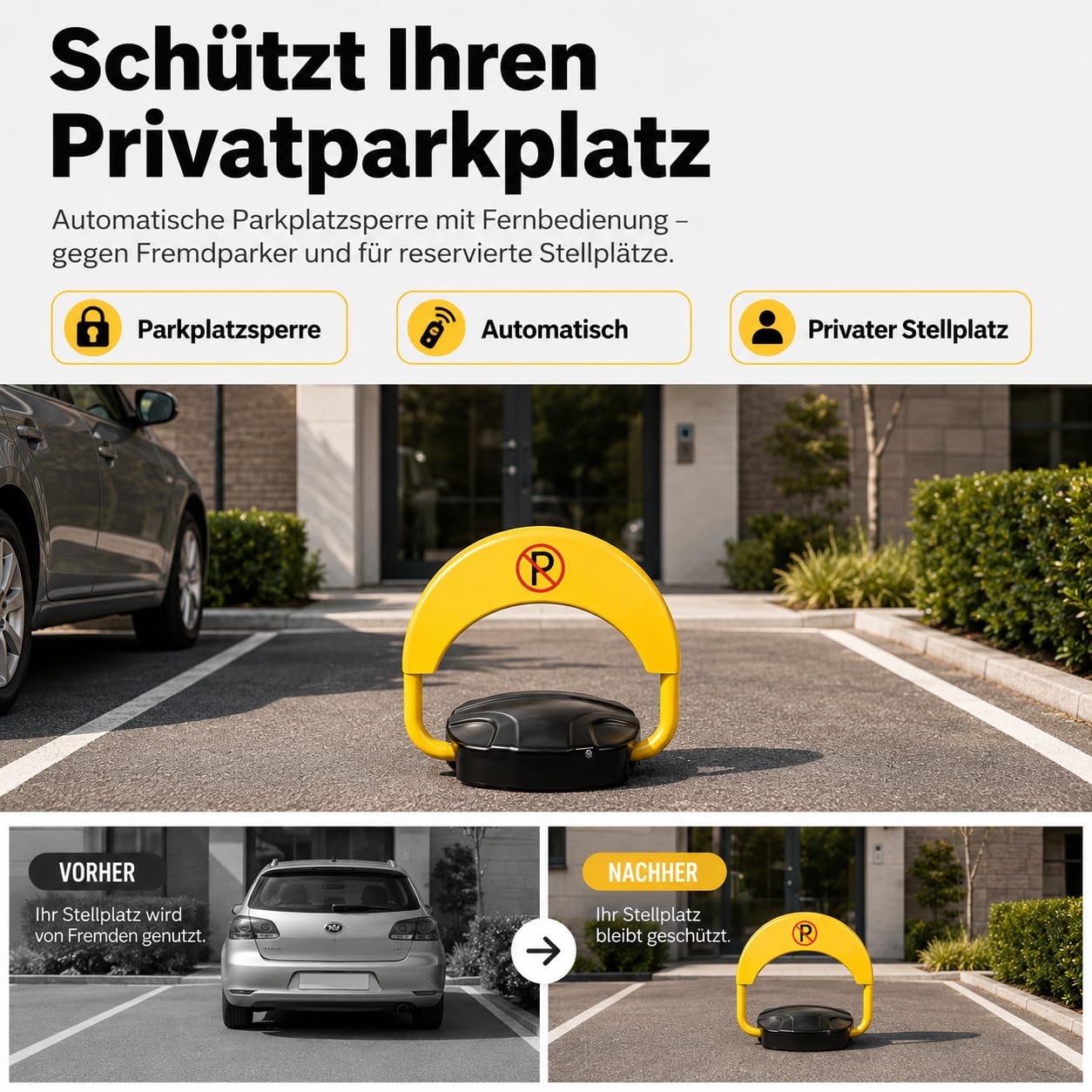 Barrière de parking électrique anti-collision 180° avec télécommande, étanche et pliable, jaune