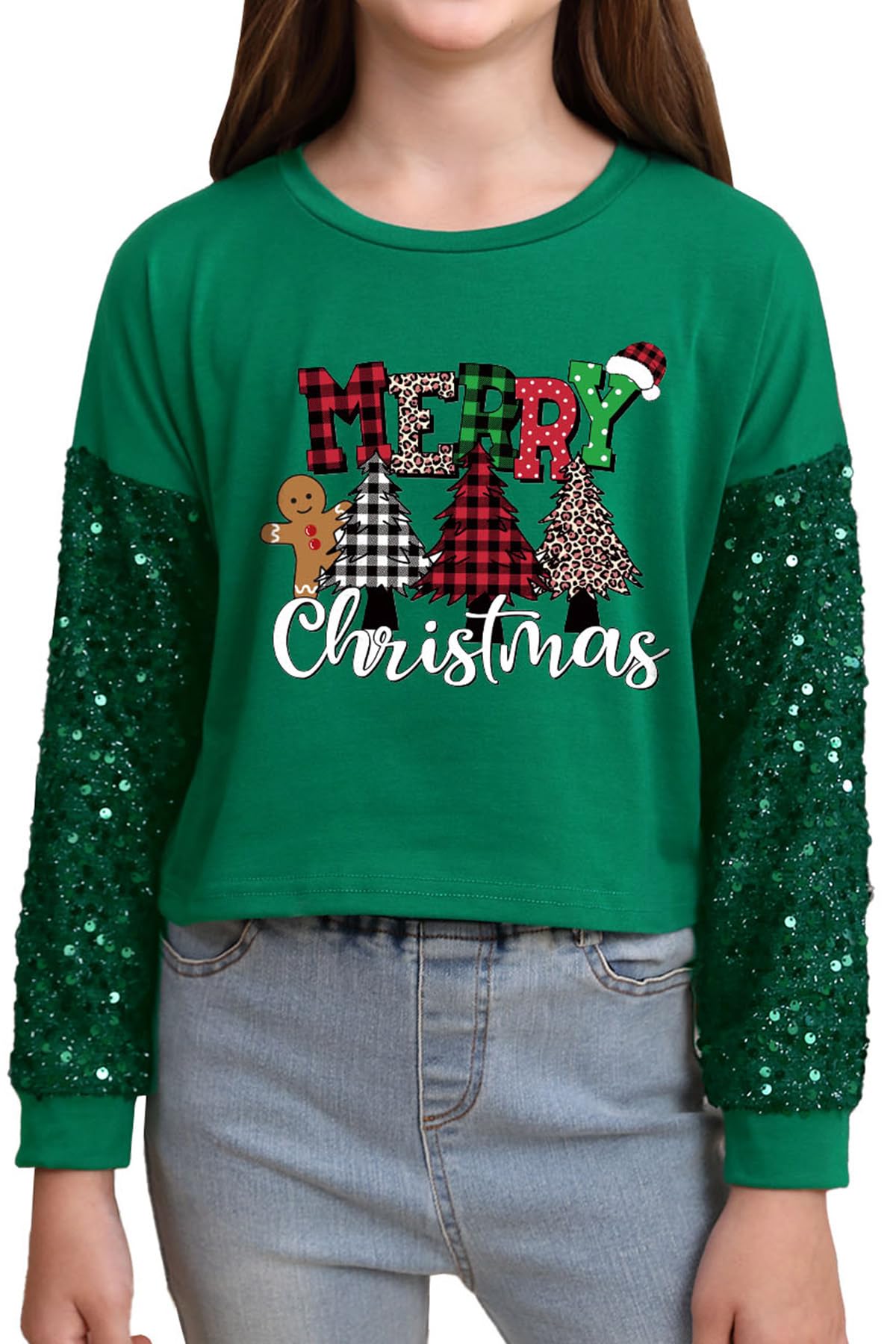 Girls Christmas Sequin Patchwork Sweatshirt Holiday Funny Shirt 6-14 Years