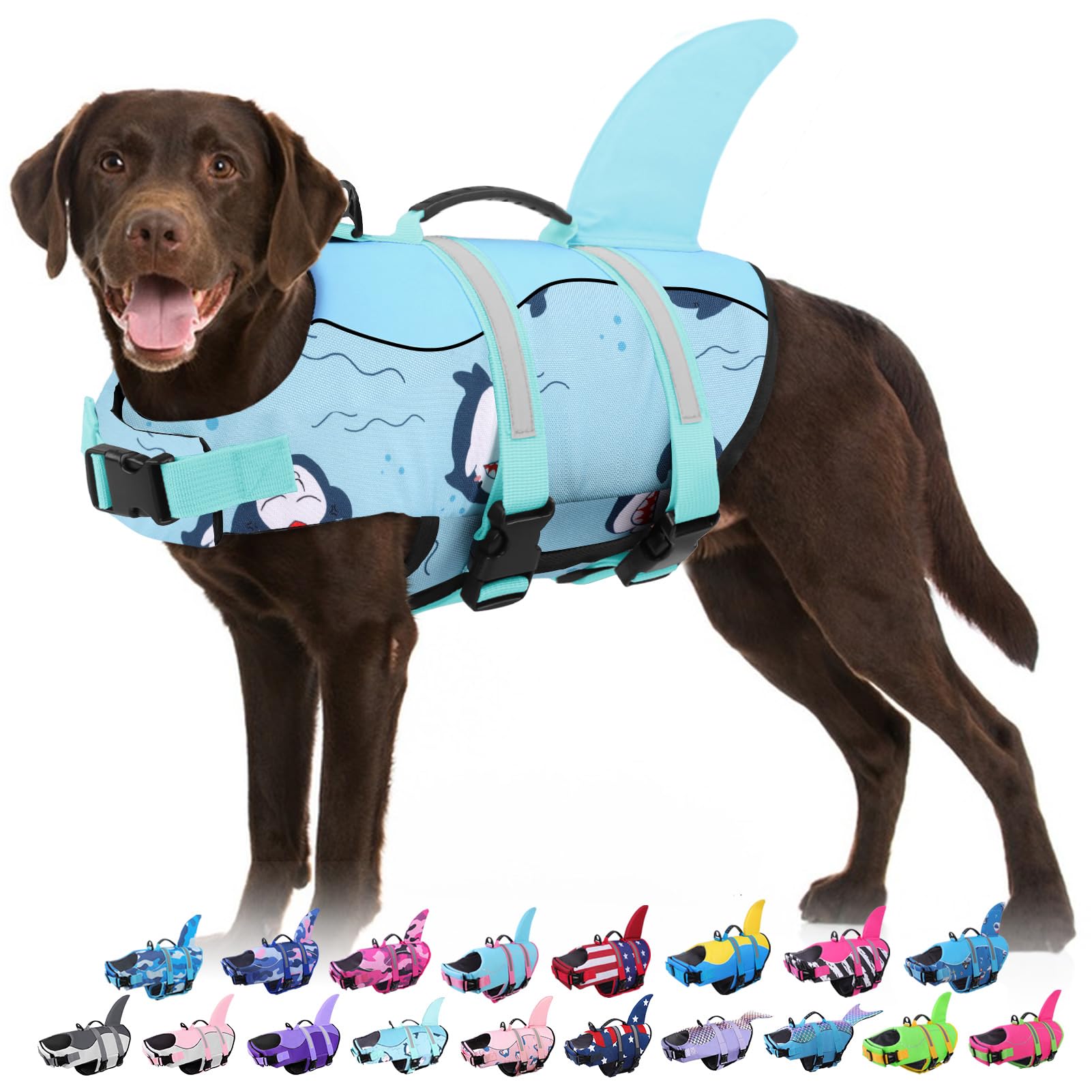 Bess Bridal Dog Life Jacket - Shark Life Vest for Swimming Boating - Reflective Lifejacket Swimsuit for Small Medium Large Dogs - High Buoyancy