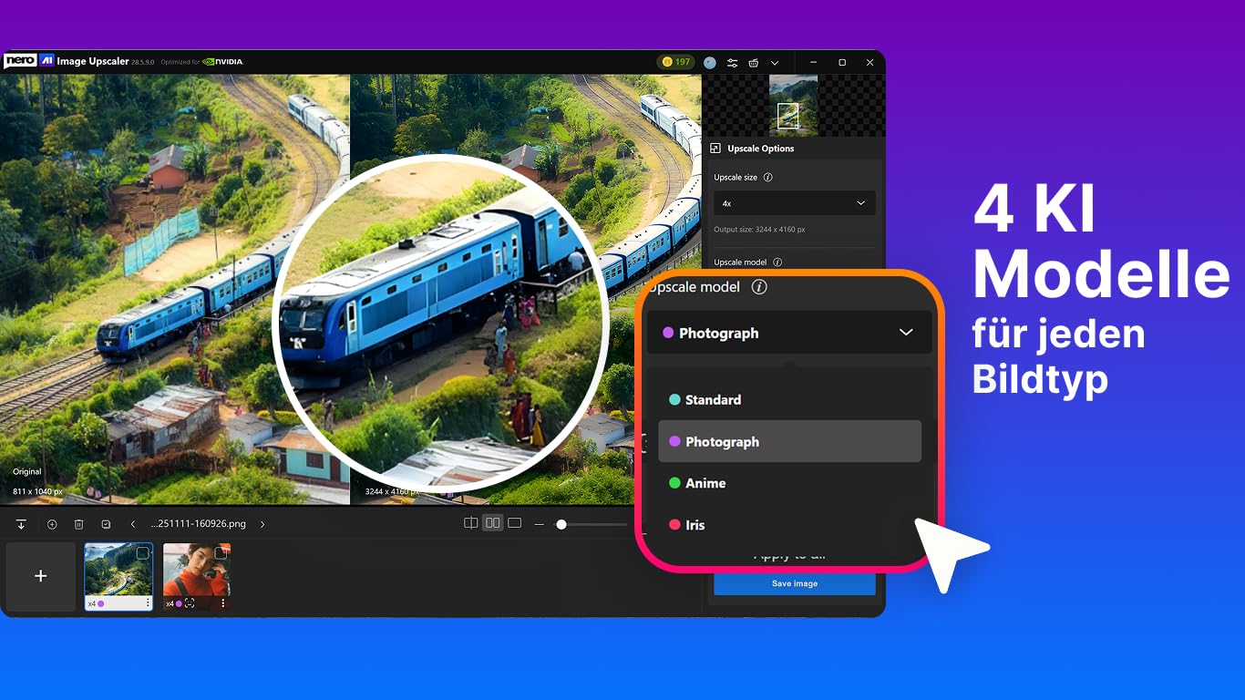 Nero AI Image Upscaler 365 | Fotos schärfen & unscharfe Bilder reparieren | KI Detail-Rekonstruktion & Rauschreduzierung | Bildqualität verbessern | 1 PC | Windows 11 / 10