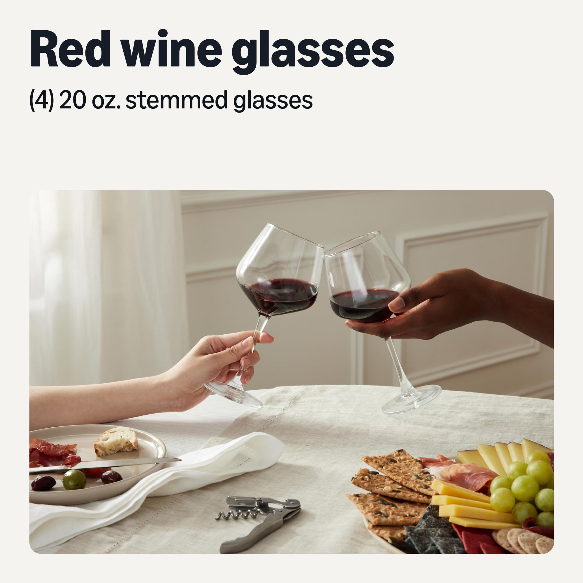 Amazon.com | Amazon Basics Stemmed Red Wine Glasses, 20 oz.,  Dishwasher-Safe, 4-Piece Set: Wine Glasses