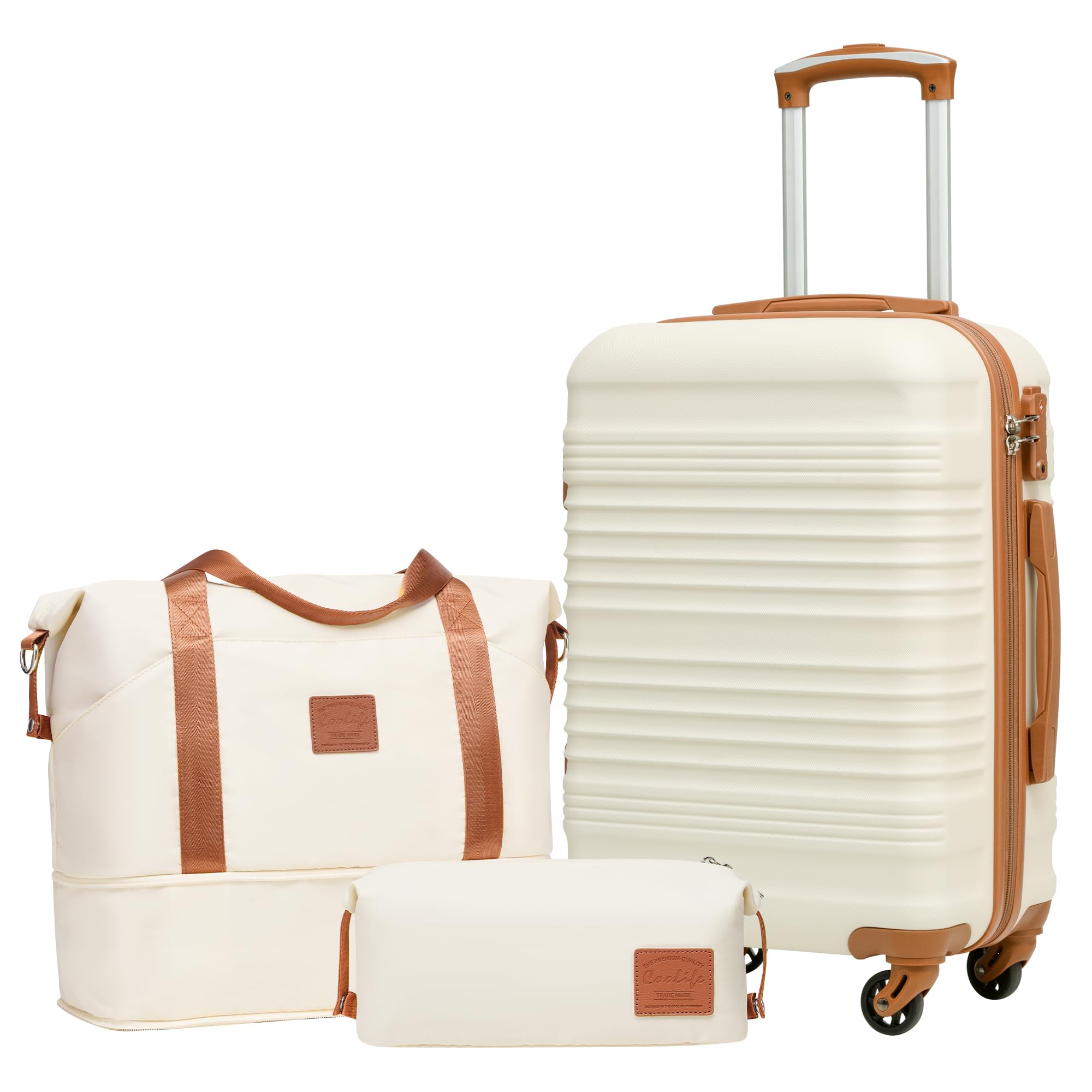 COOLIFE Koffer Set 3 Teilig: Luggage Set Groß 28‘’ + Reisetasche & Kulturtasche | ABS Hartschale, 360° Rollen & TSA-Schloss Für Europa, Kreuzfahrt & Auslandsstudium – Familienurlaub Essentials