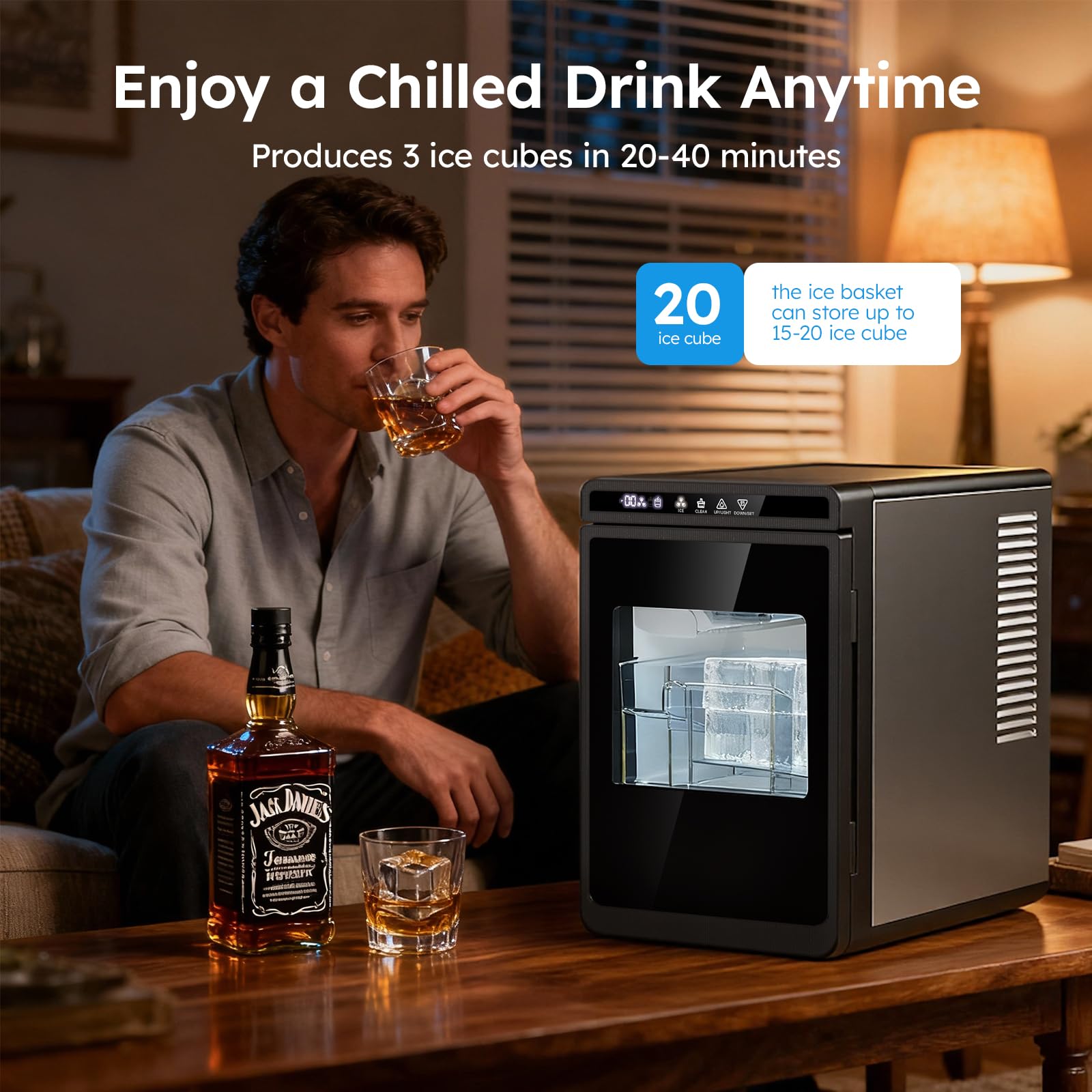 1.6'' Clear Ice Square Maker Machine,200 Pcs/Day,Ice Cube Maker With Automatic Cleaning,Crystal-Clear & Slow-Melting Ice Spheres For Cocktails & Whiskey on Fridge.com - View 4